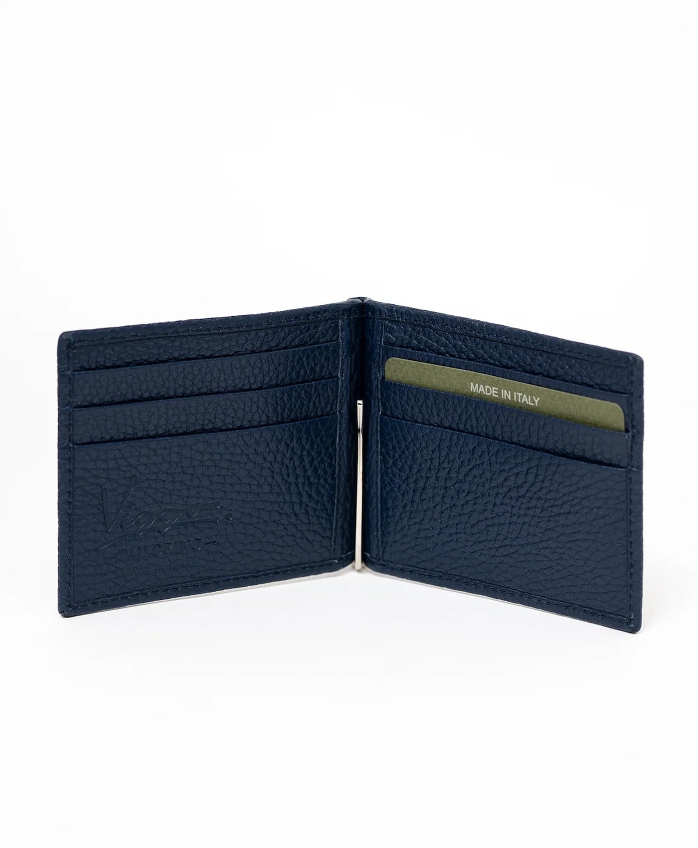 Portofel bleumarin cu clips piele vitel