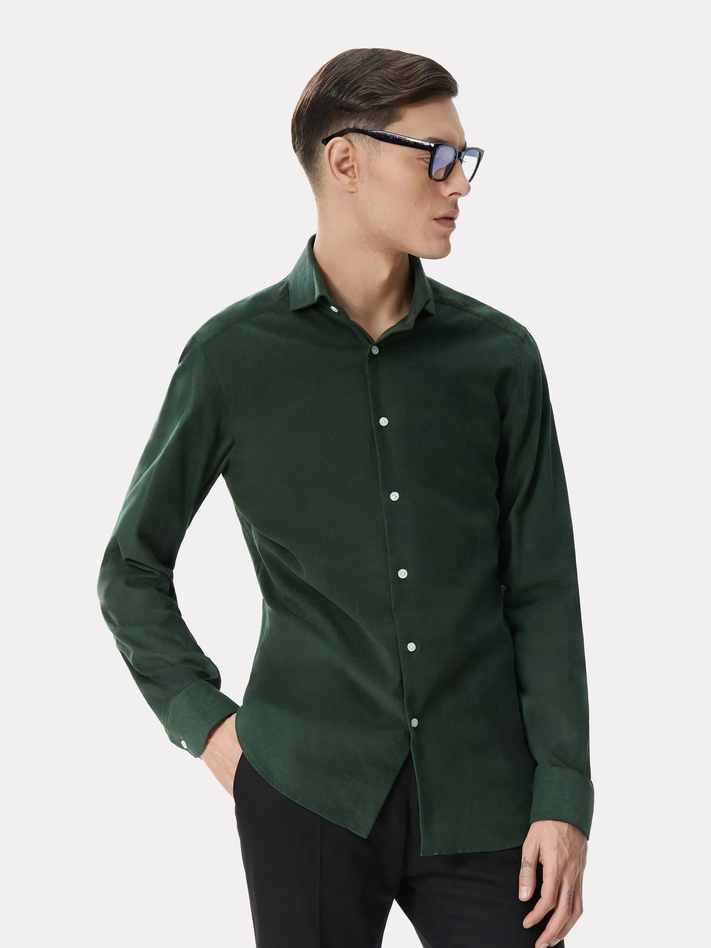 Green fine ribbed shirt