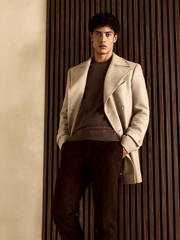 Palton bej Bespoke tesatura casmir Loro Piana