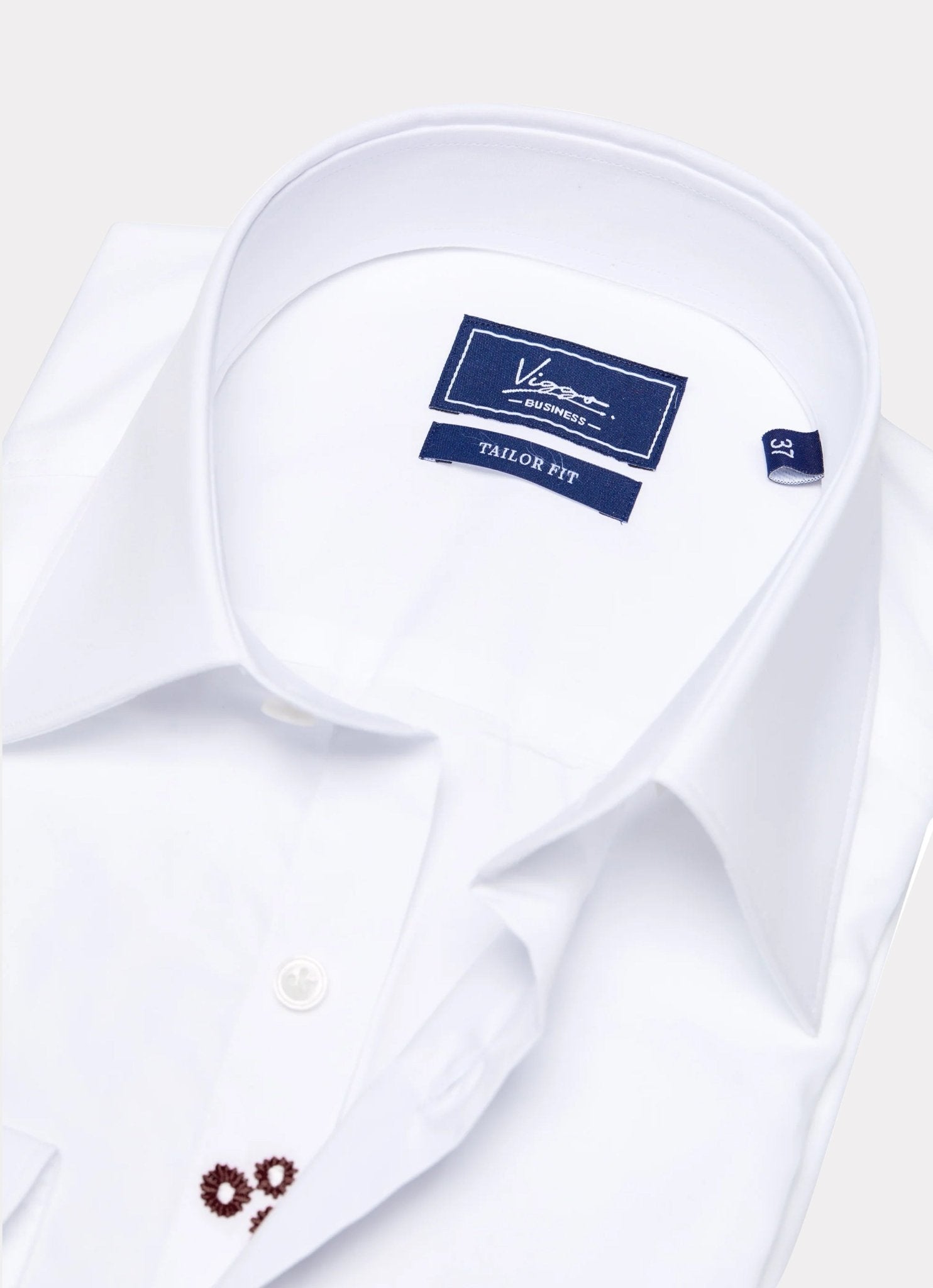 Camasa alba non iron cu floare ascunsa maro, manseta de butoni - Viggo