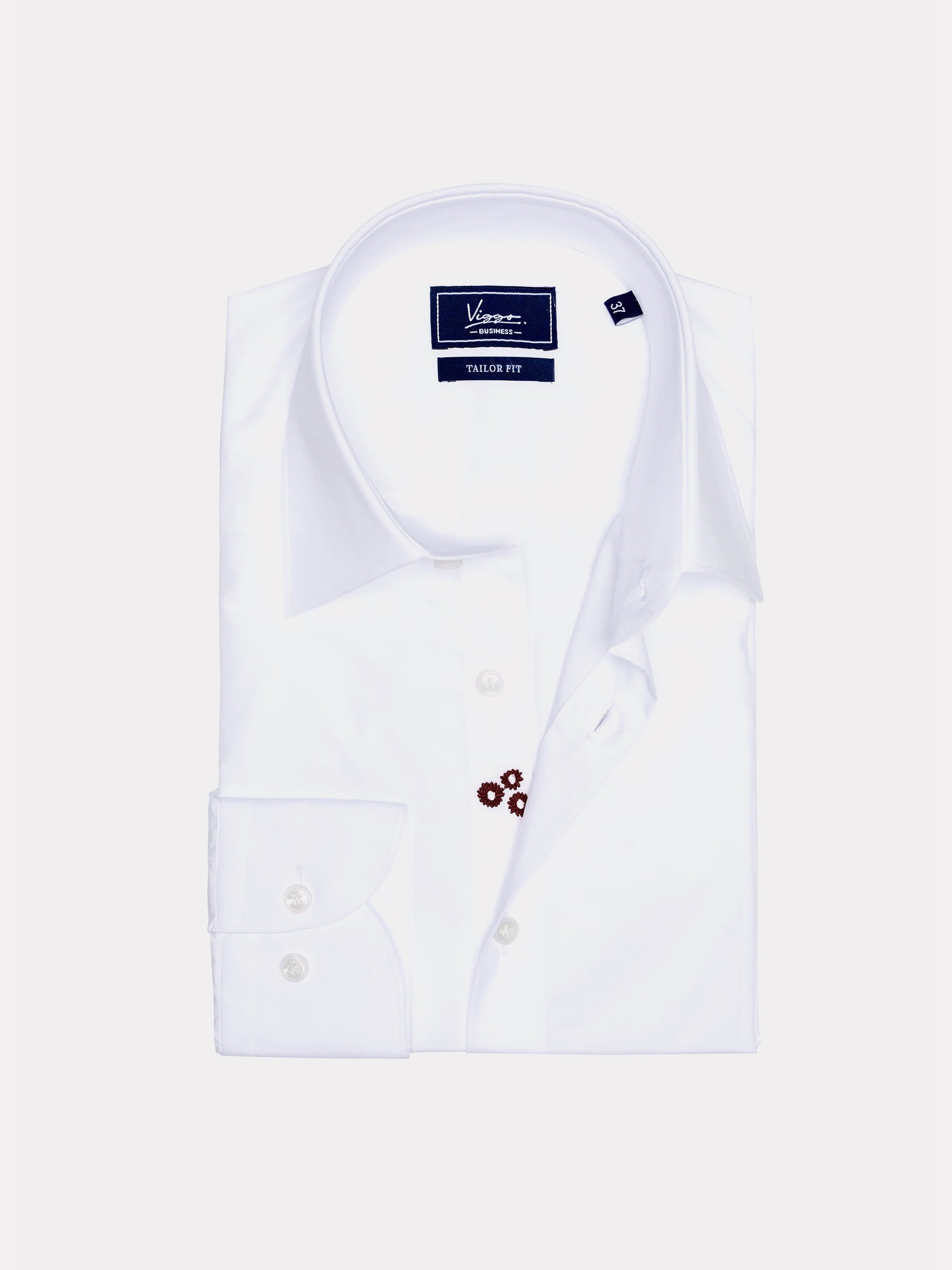 White non-iron shirt with brown hidden flower