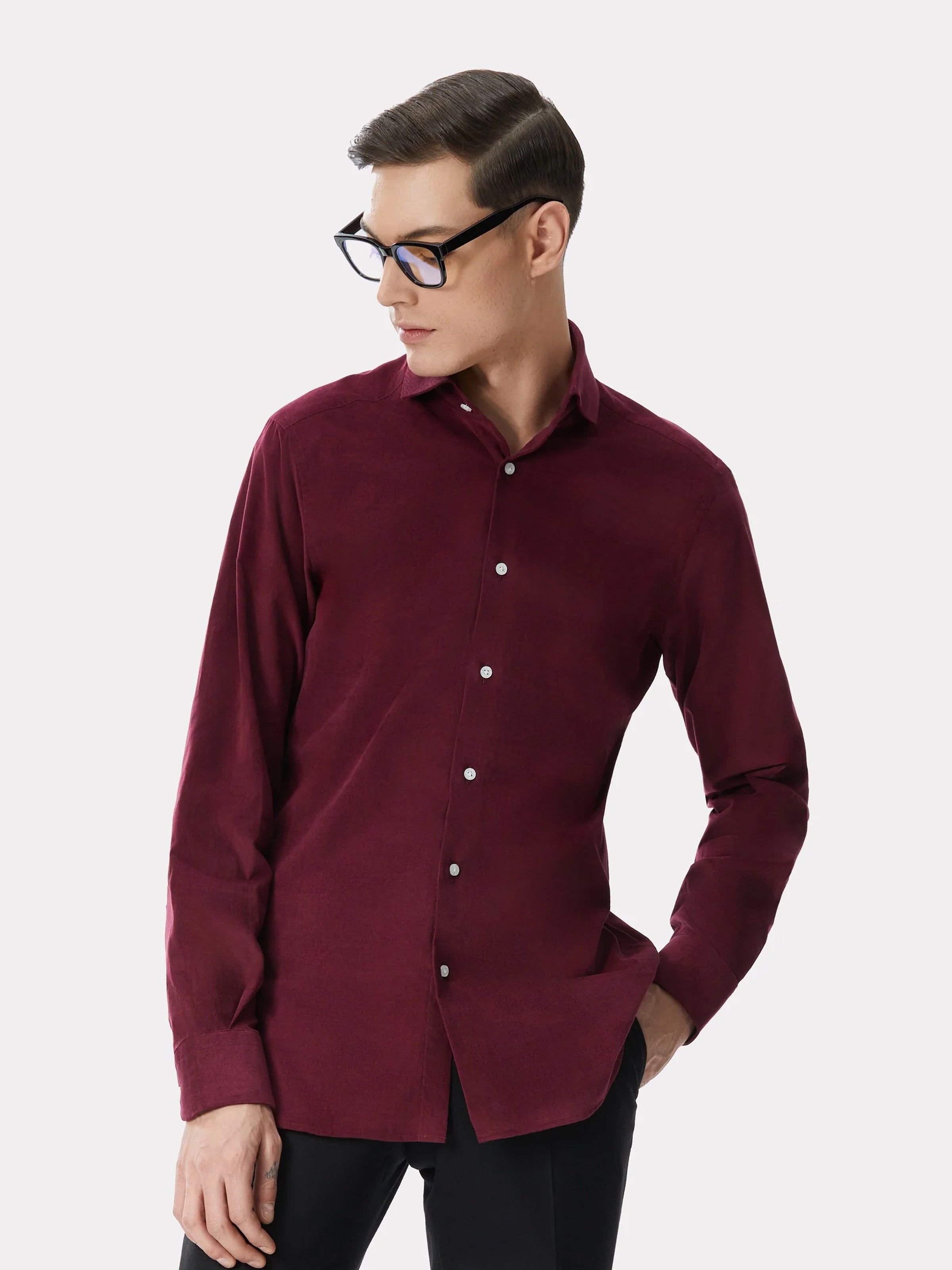 Burgundy fine ribbed shirt