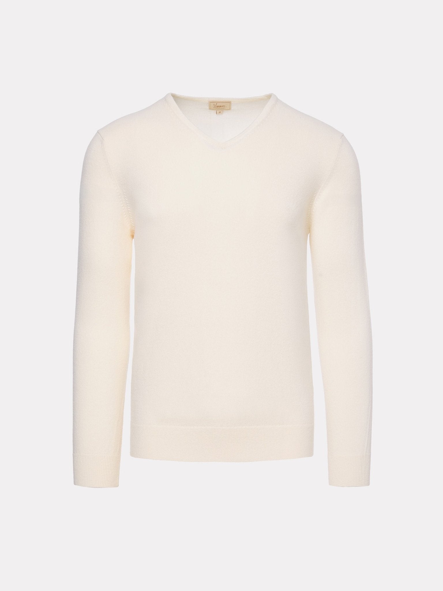 Pulover din lana merino si casmir, decolteu in V. alb - Viggo
