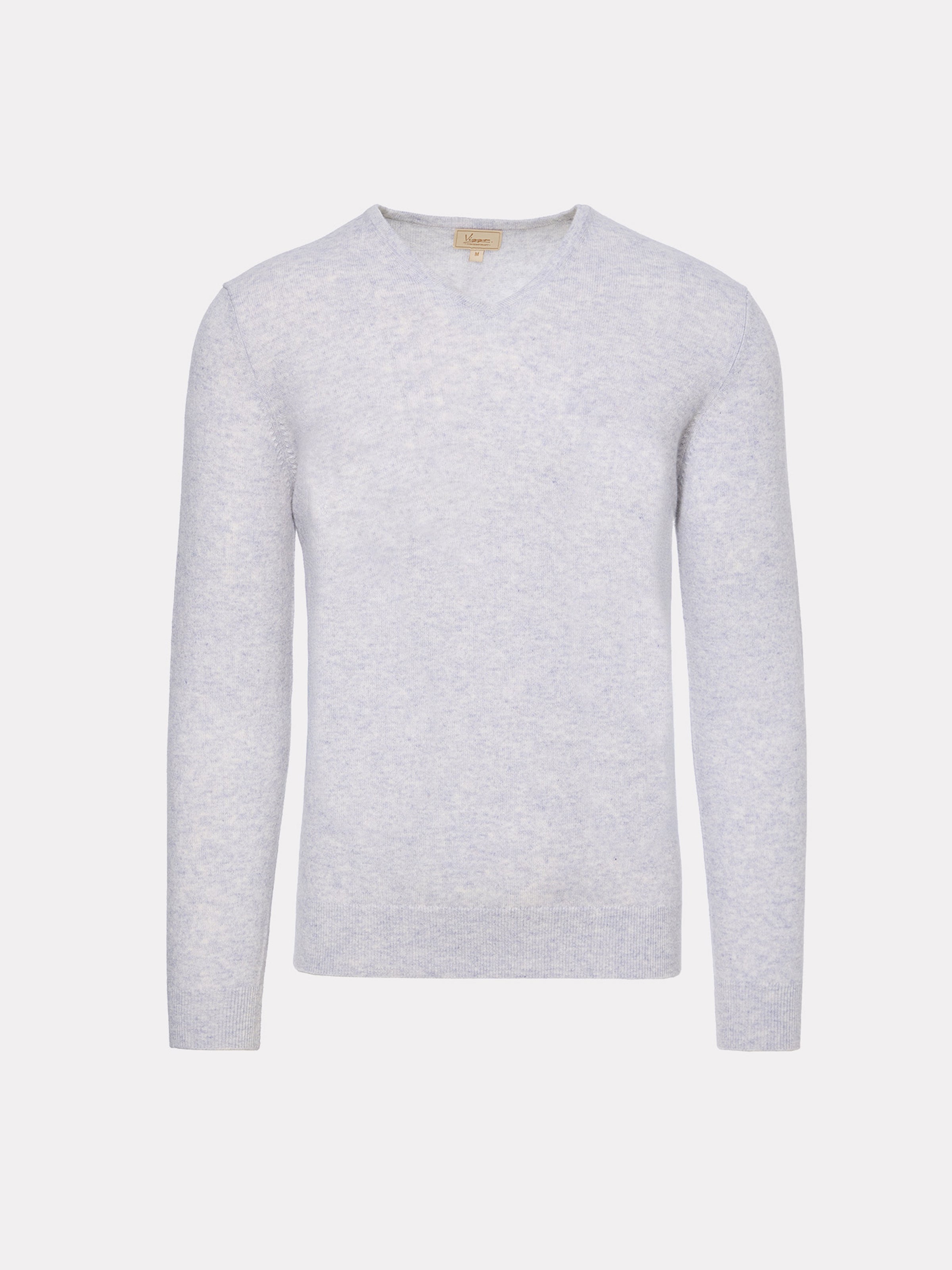 Gray sweater with V-neck made of merino wool and cashmere