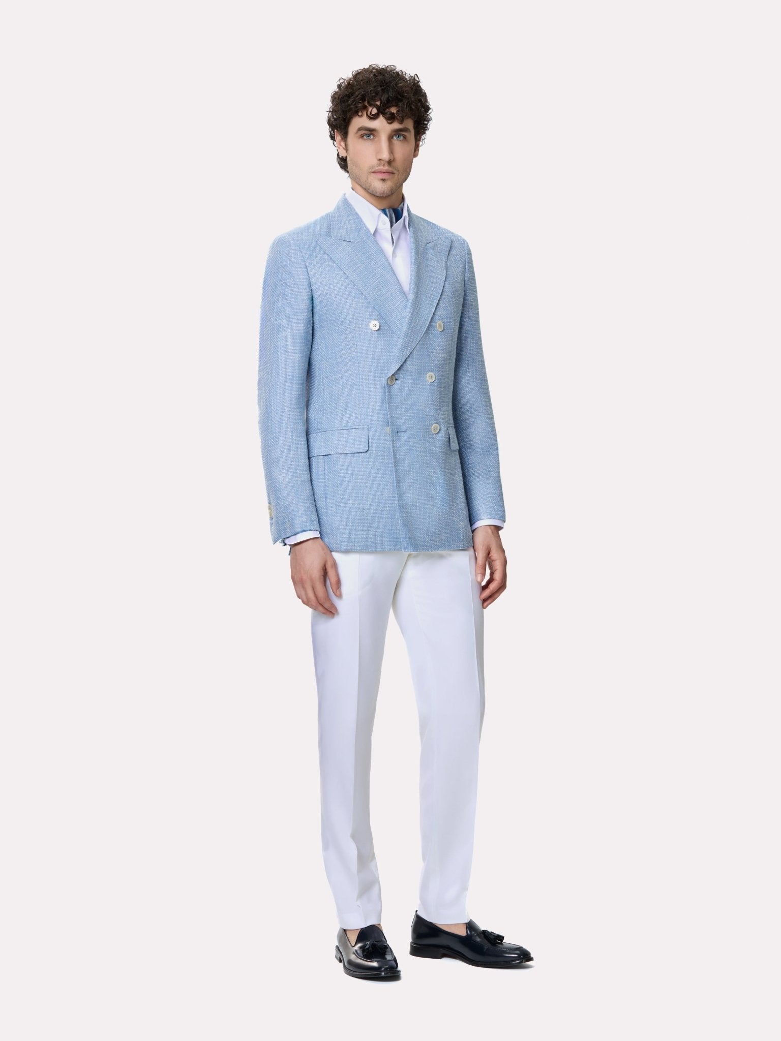 Pantaloni albi din lana cu talie reglabila - Viggo