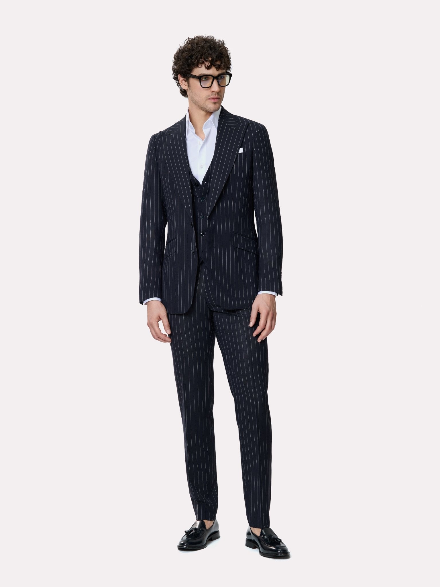 Costum tesatura Tallia di Delfino, made to measure, negru cu dungi - Viggo