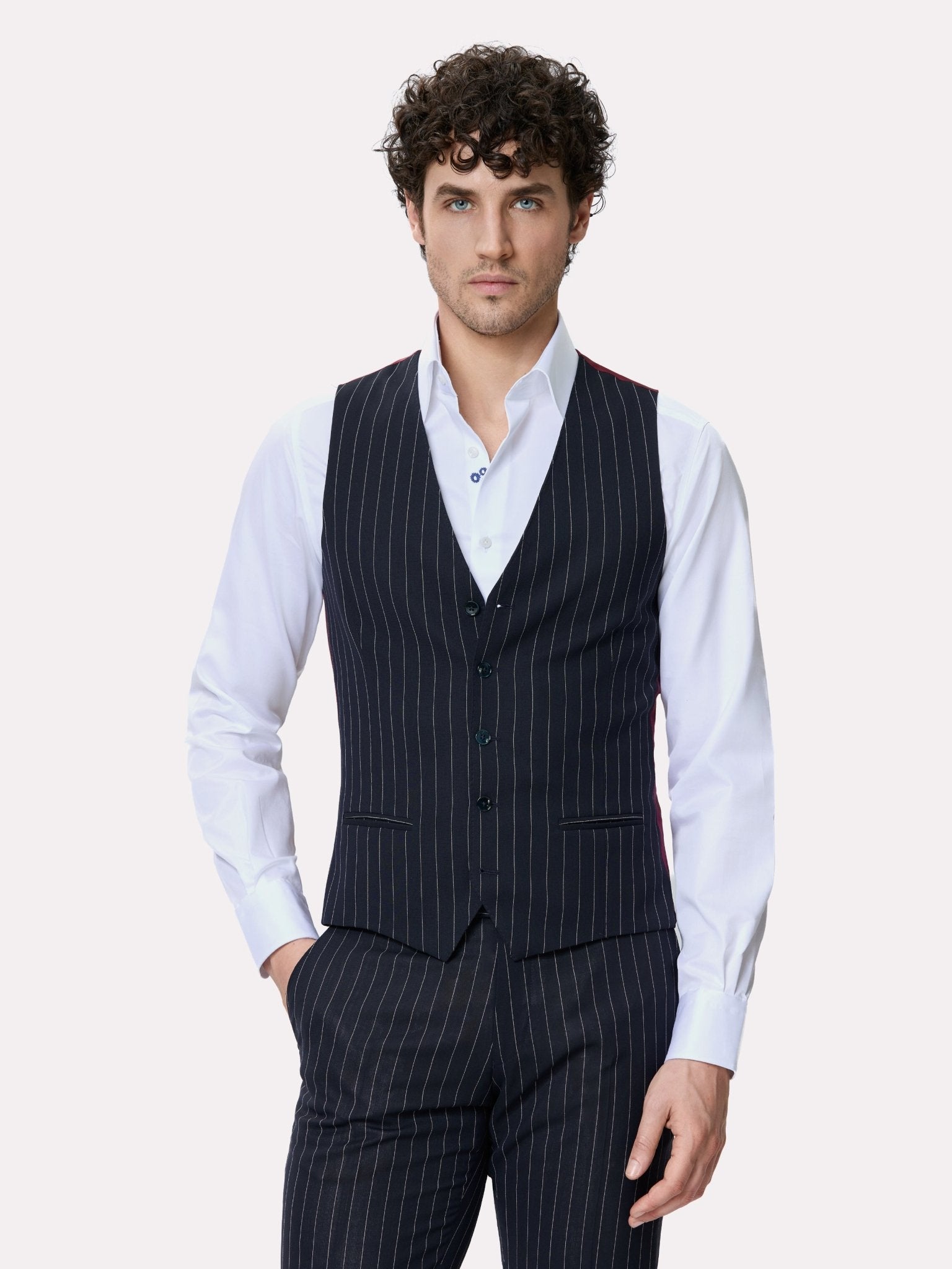 Costum tesatura Tallia di Delfino, made to measure, negru cu dungi - Viggo