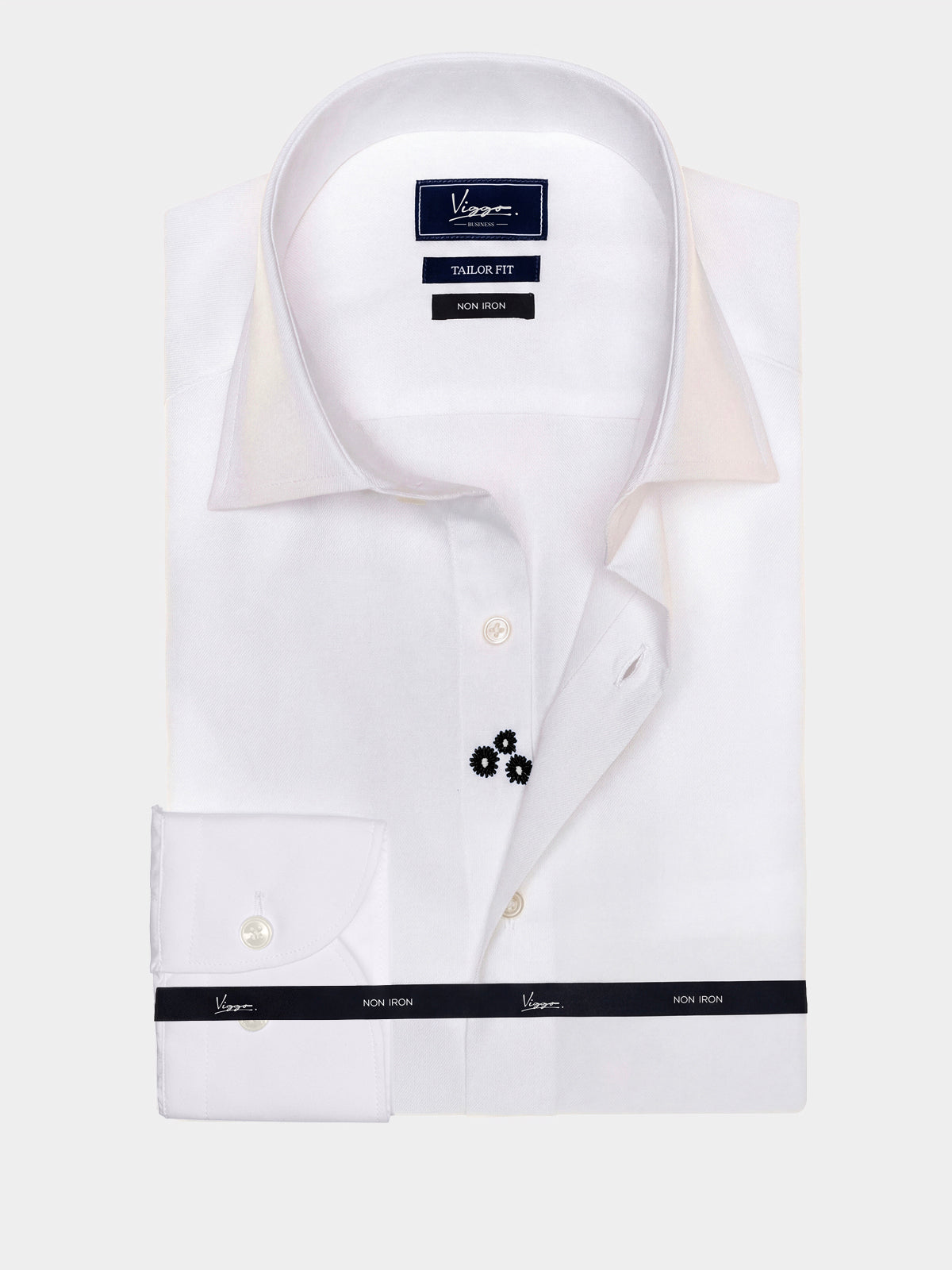 Camasa alba non iron cu floare ascunsa neagra