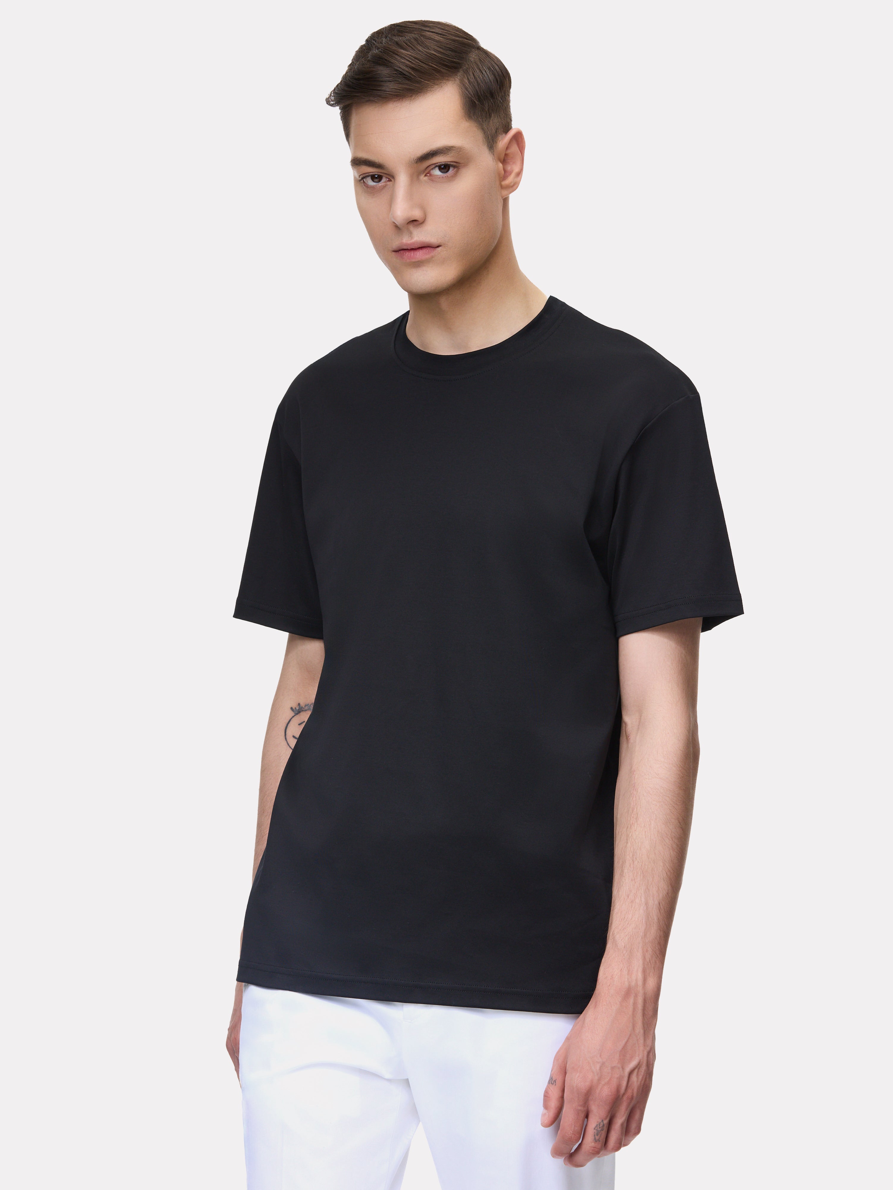 Black cotton t-shirt with octagon