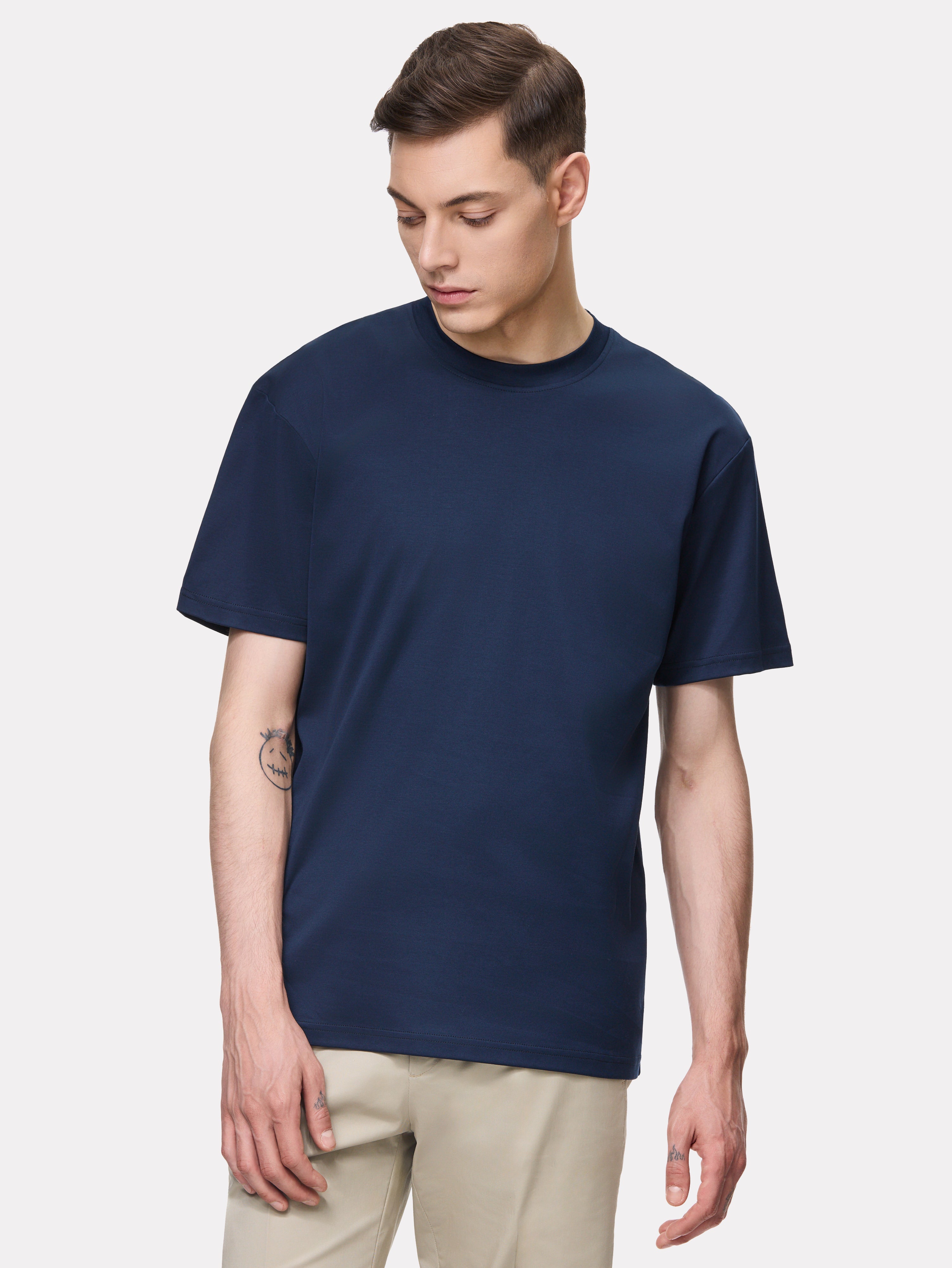 T-shirt in cotone blu navy con ottagono