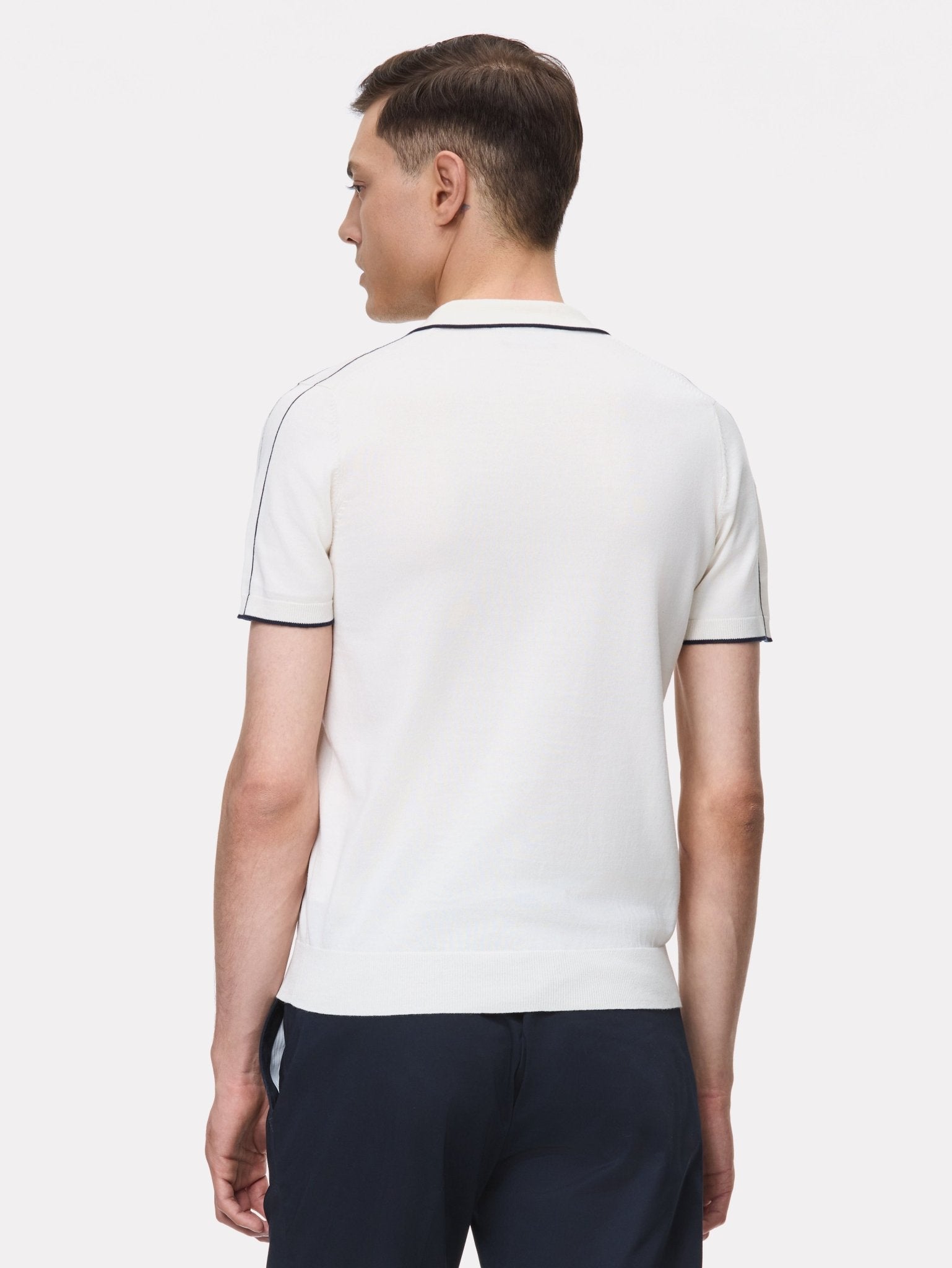 Tricou polo alb cu dungi navy - Viggo