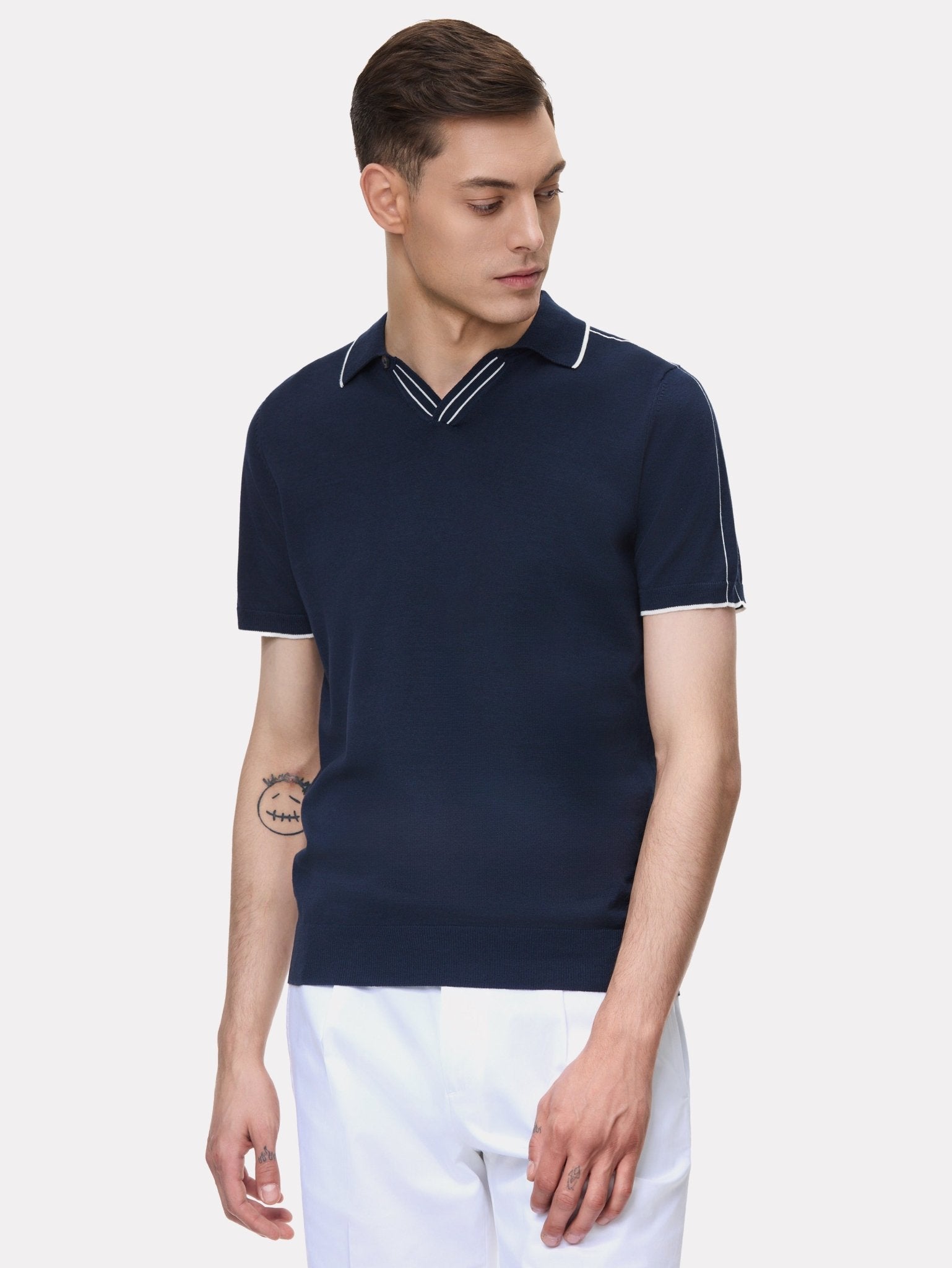 Tricou polo navy cu dungi albe - Viggo