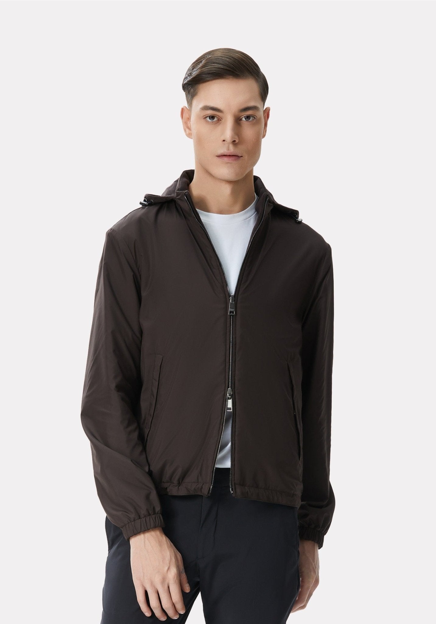 Jacheta reversibila maro din material tehno si lana - Viggo