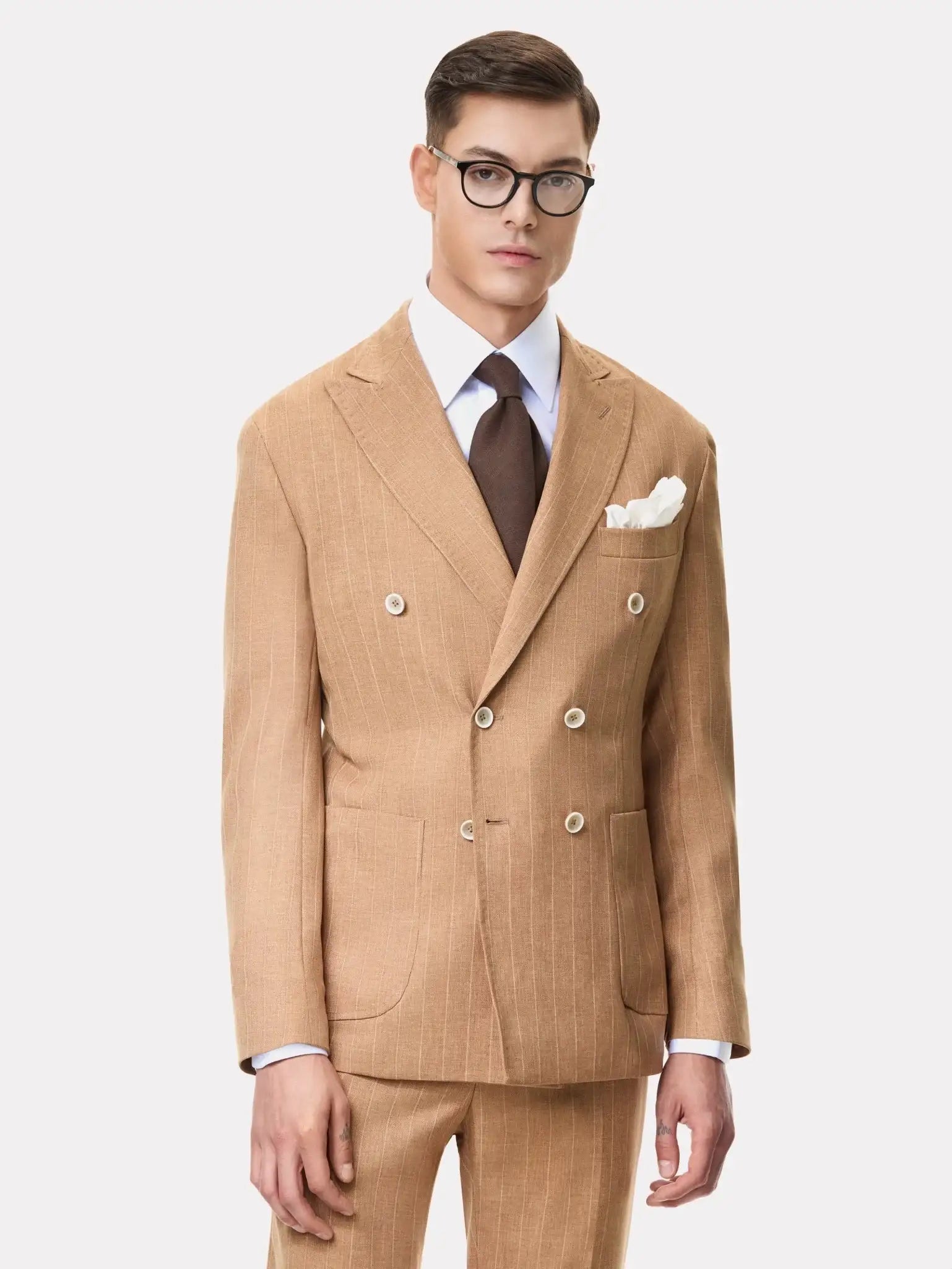 Costum slim fit cu dungi, la doua randuri de nasturi - Viggo