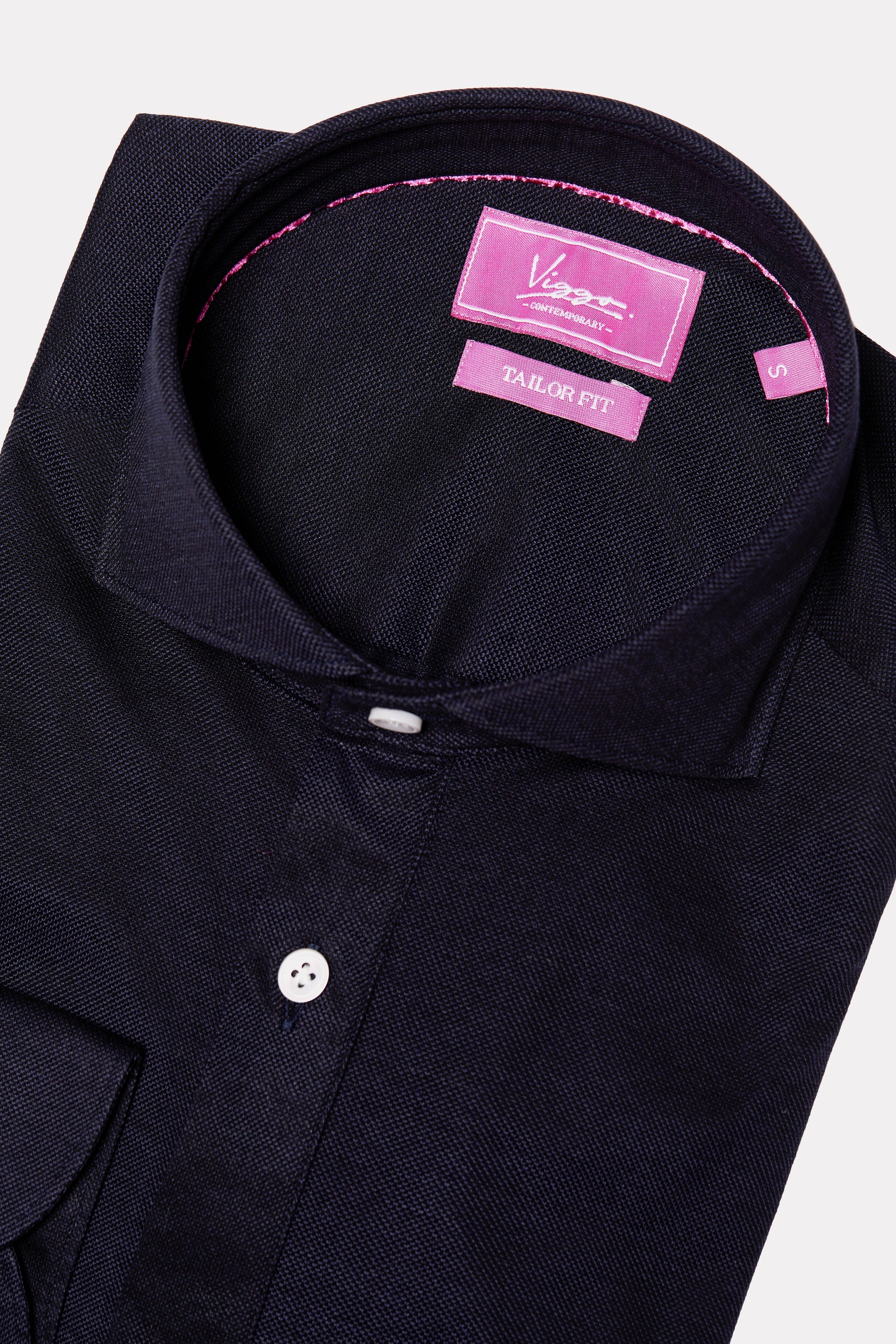 Black popover shirt with navy blue texture