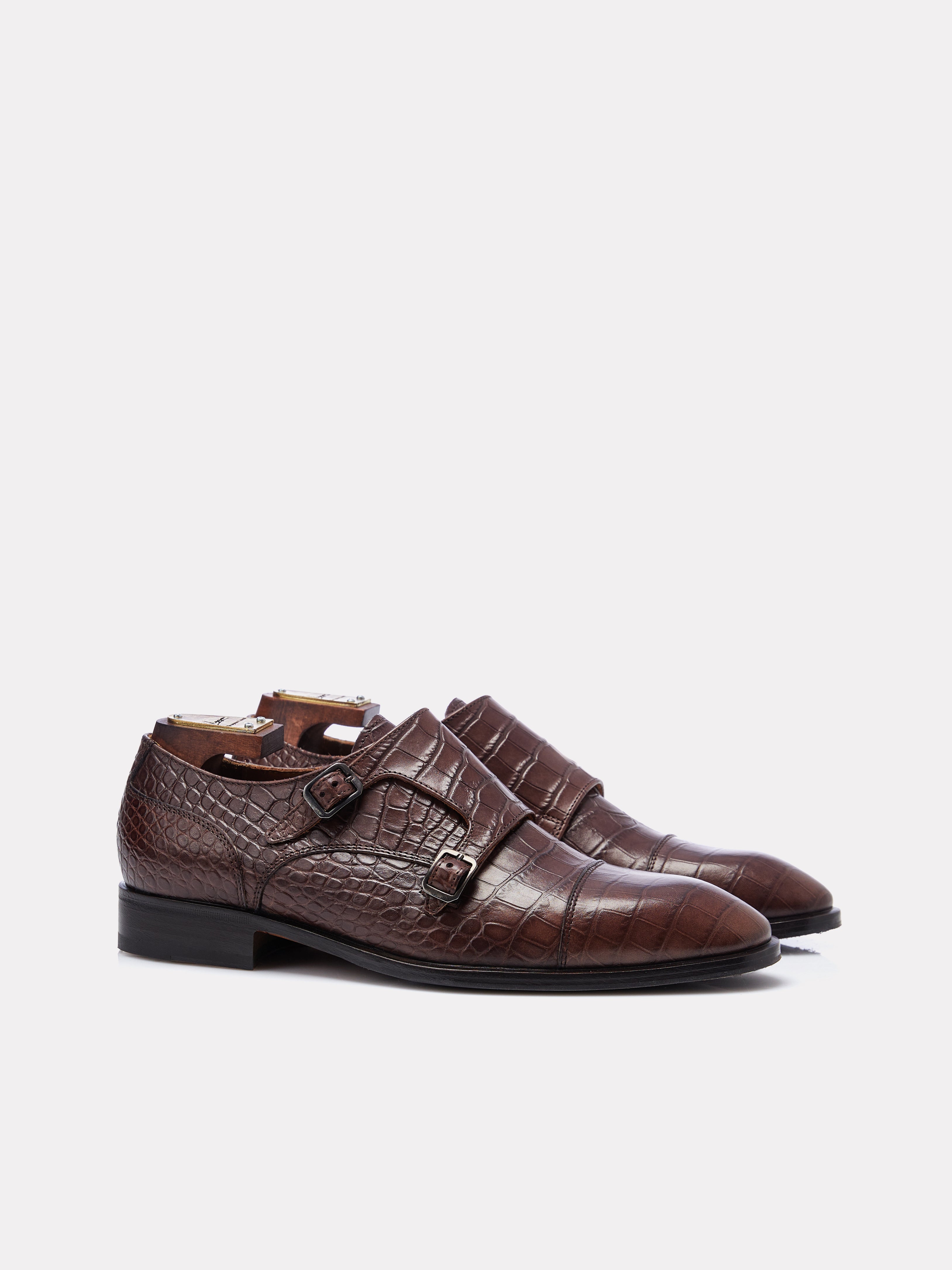 Brown double monk shoes