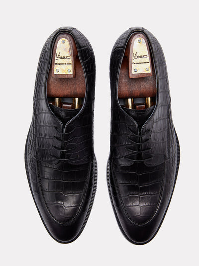 Pantofi derby negri cu model croco