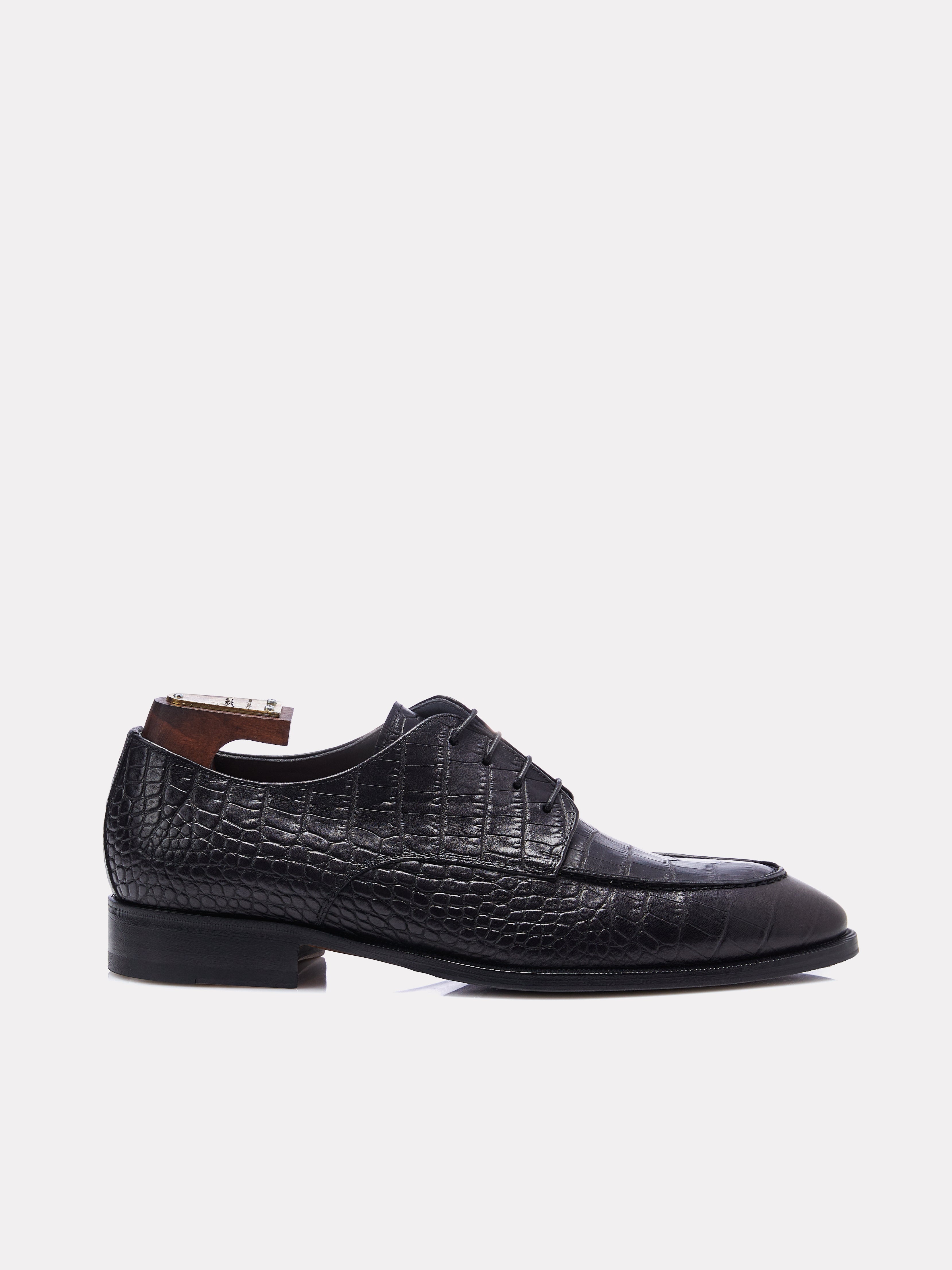 Pantofi derby negri cu model croco