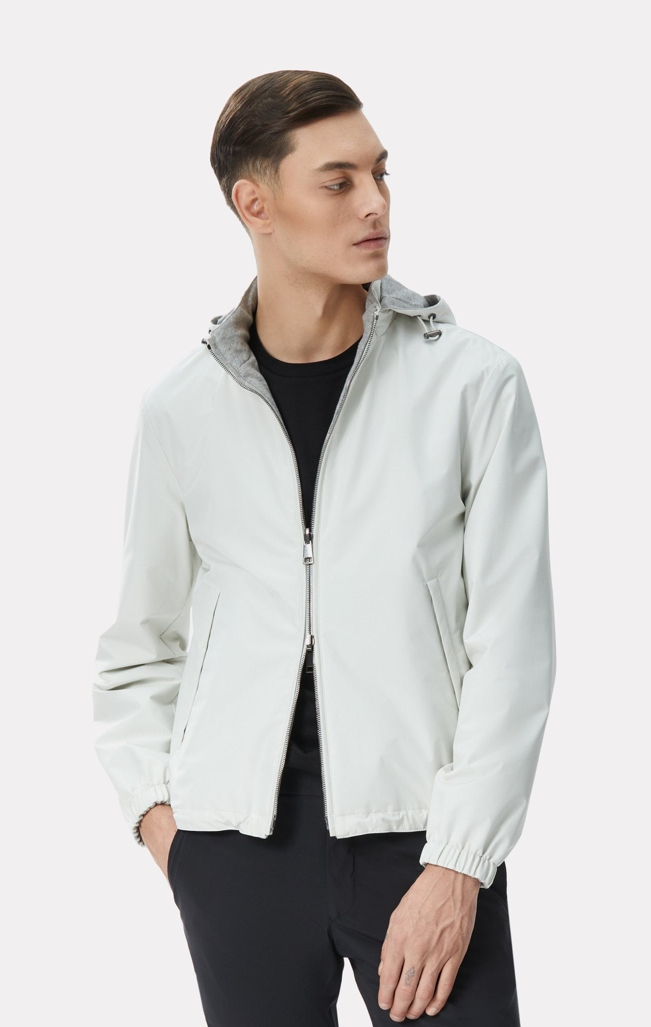 Jacheta reversibila alb/gri din material tehno si lana - Viggo