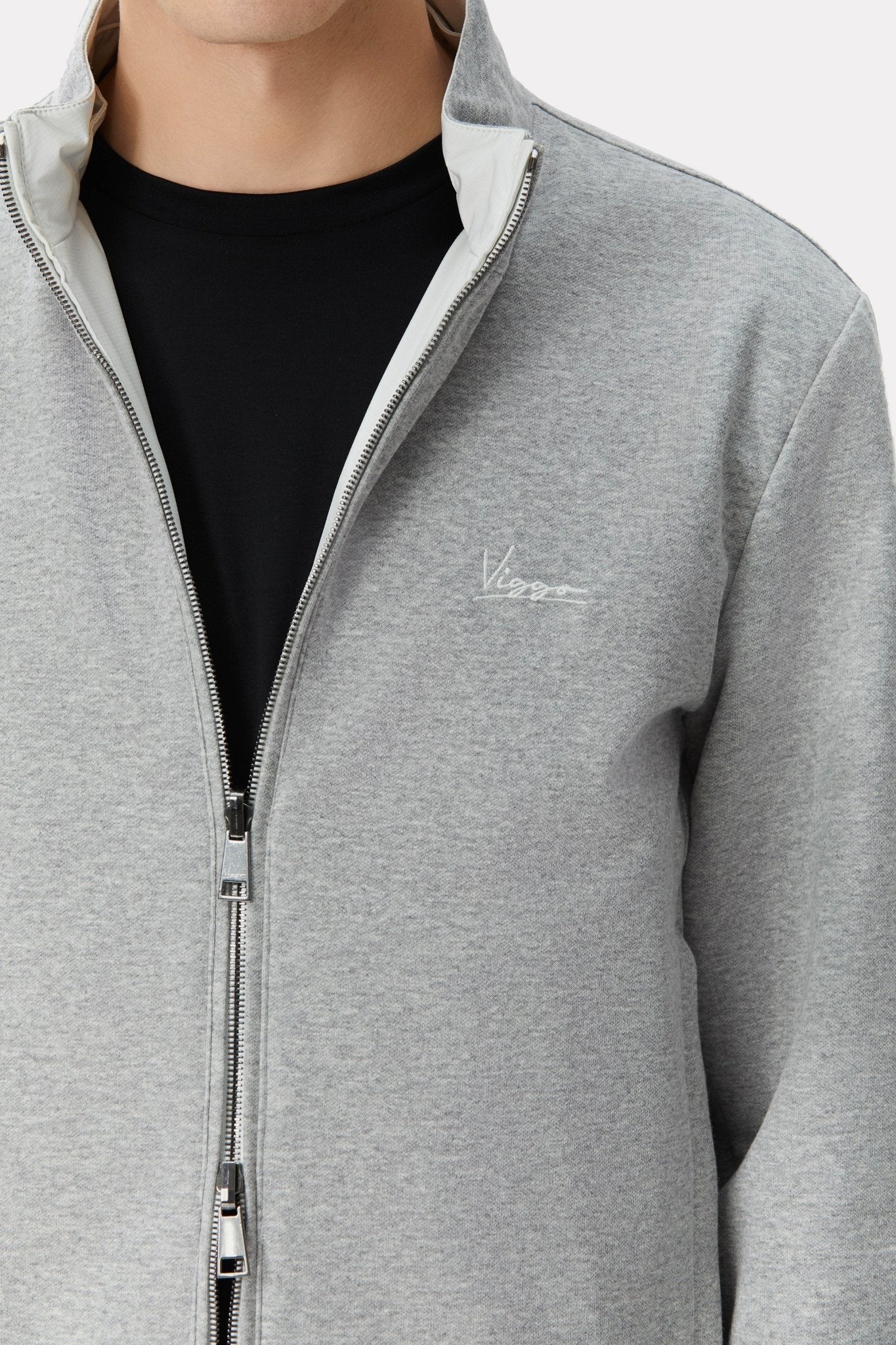 Jacheta reversibila alb/gri din material tehno si lana - Viggo