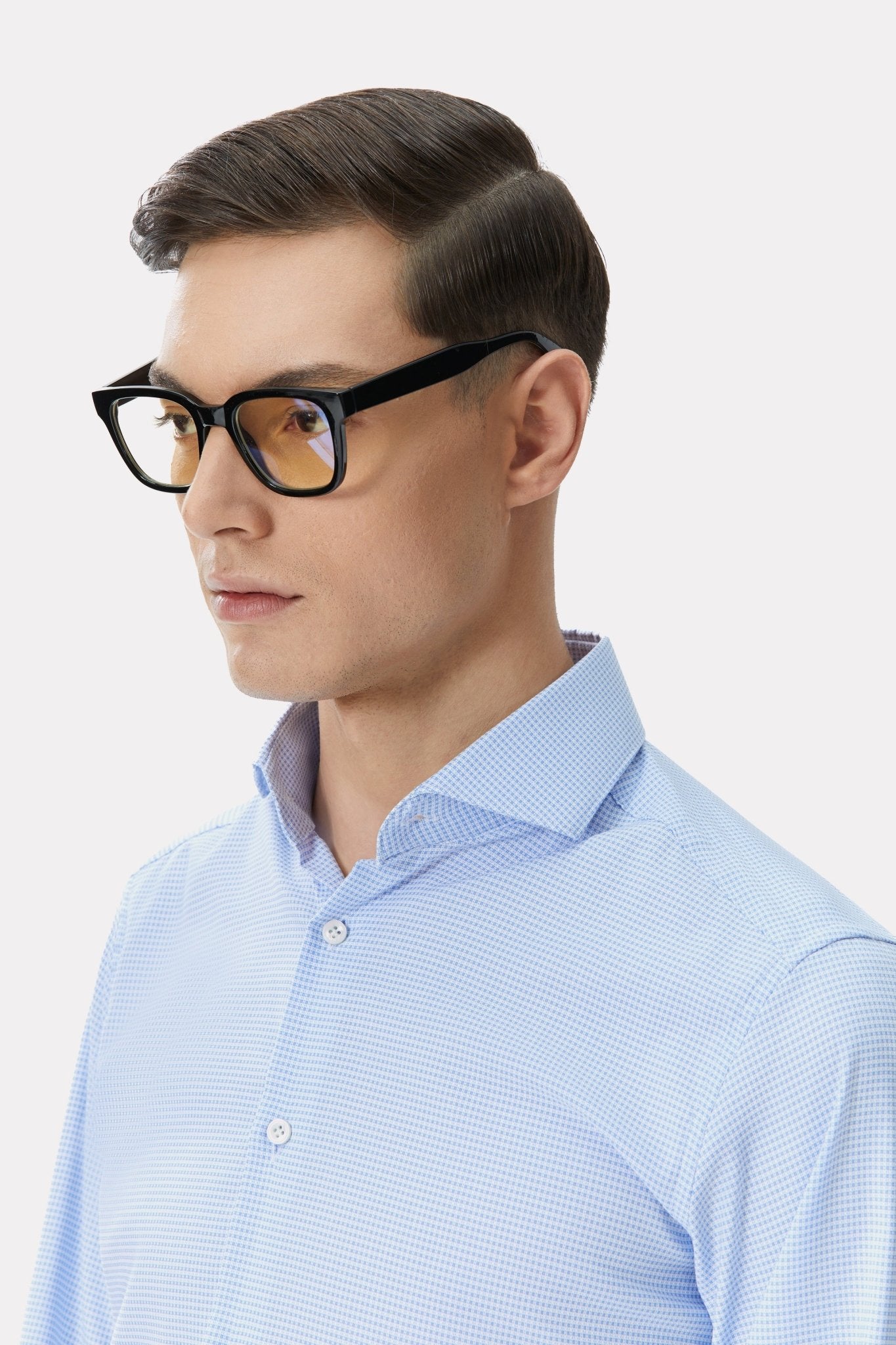 Camasa alba din jerseu in carouri bleu - Viggo