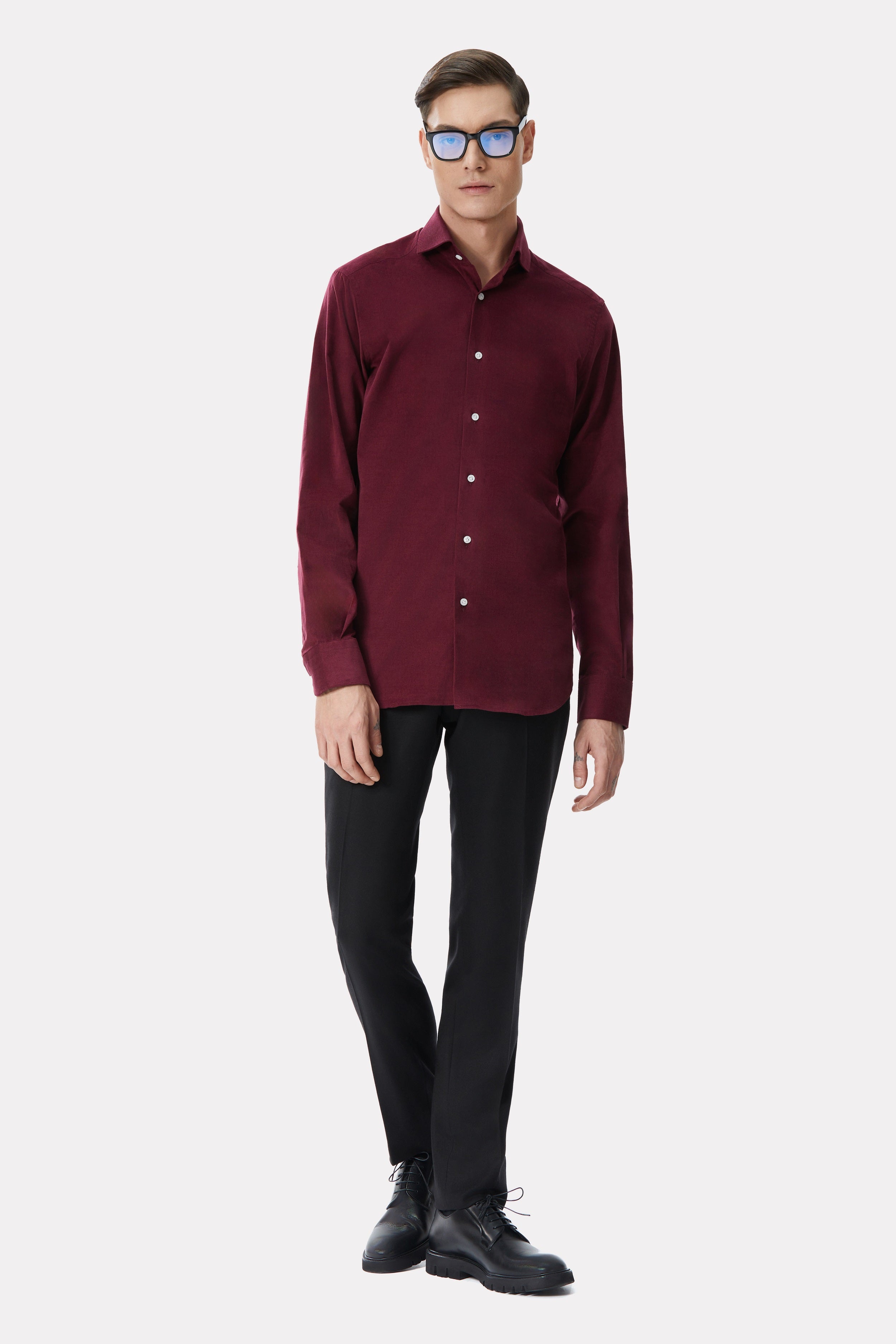 Burgundy fine ribbed shirt