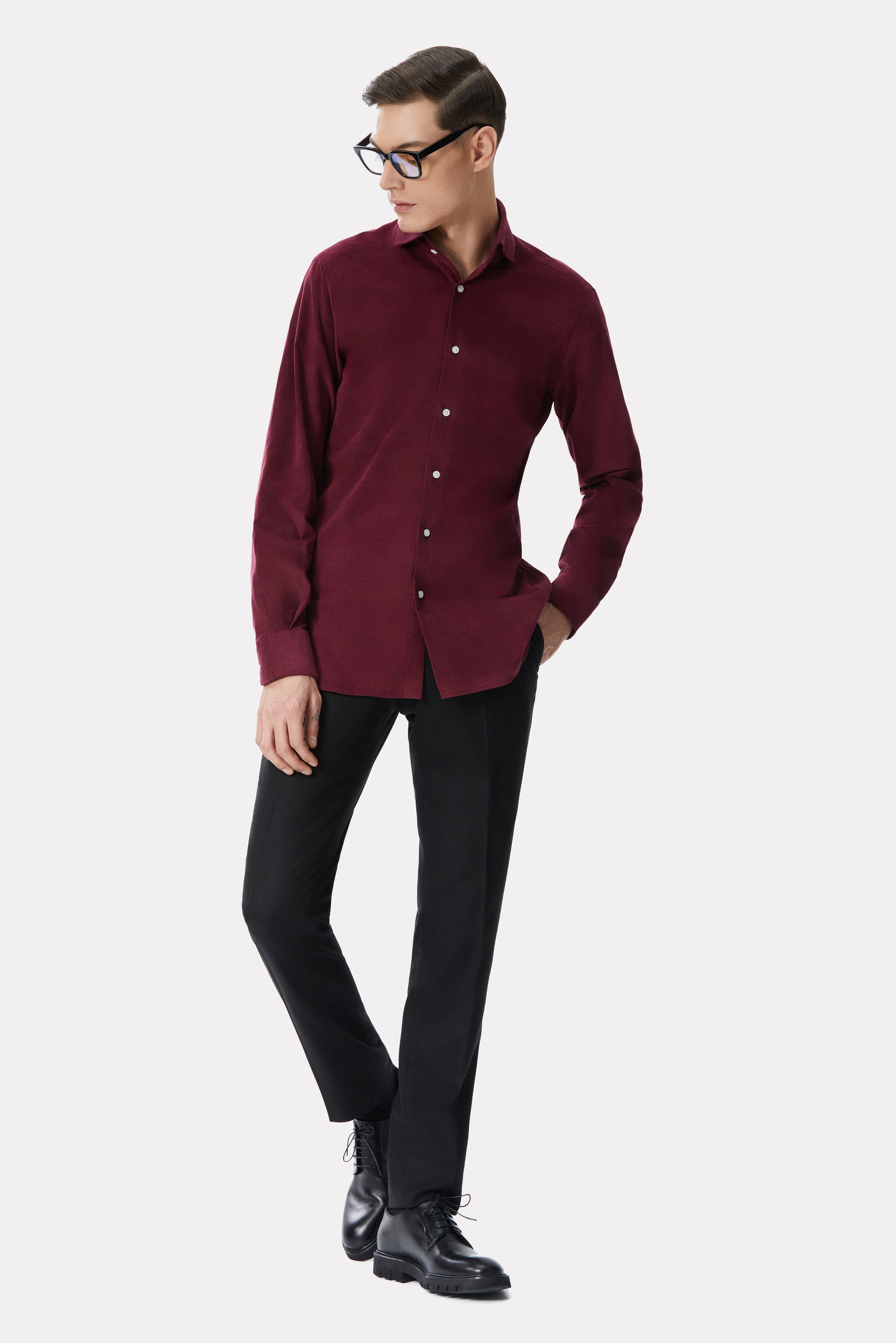 Burgundy fine ribbed shirt