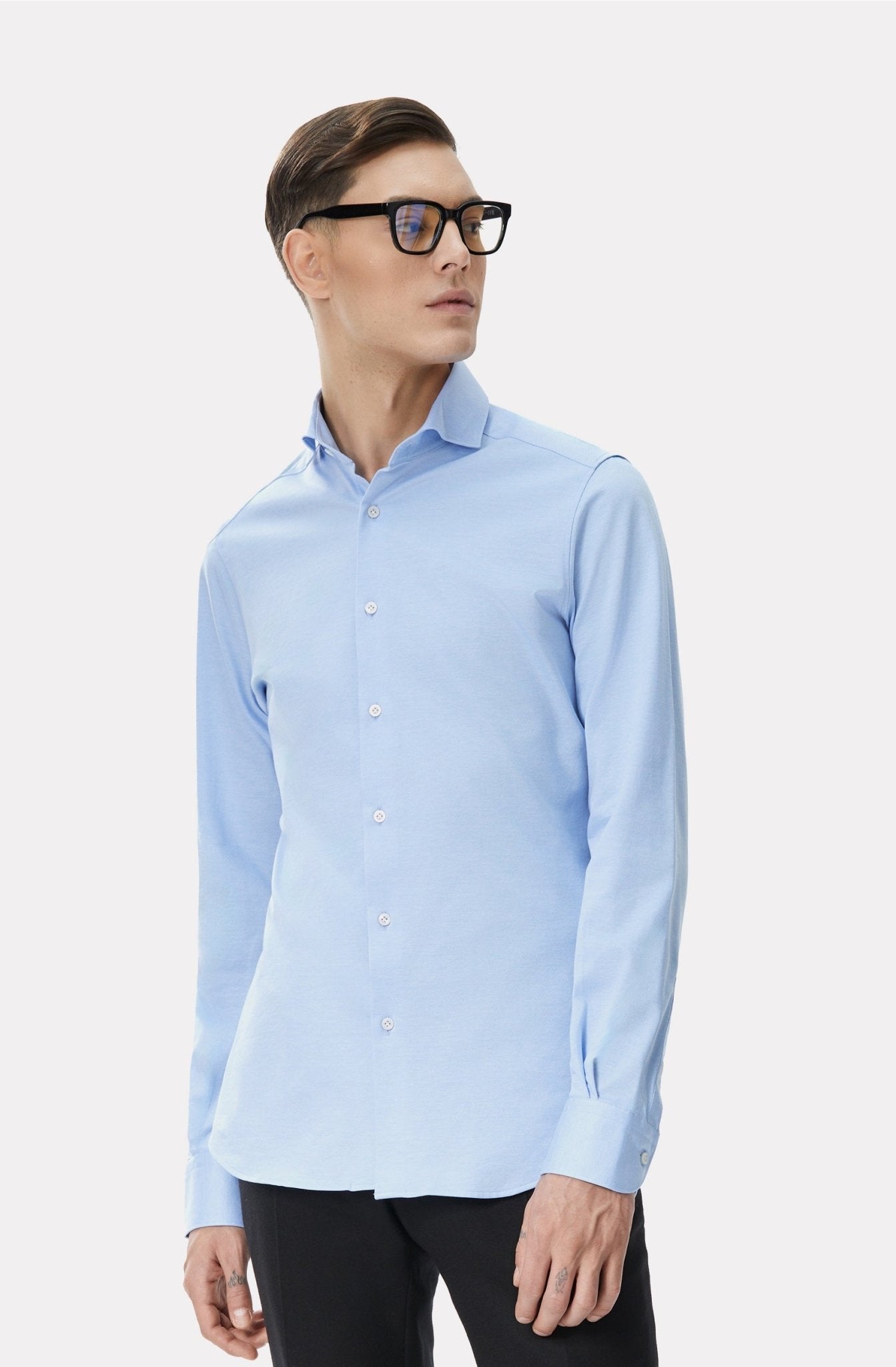 Camasa oxford bleu din jerseu de bumbac - Viggo