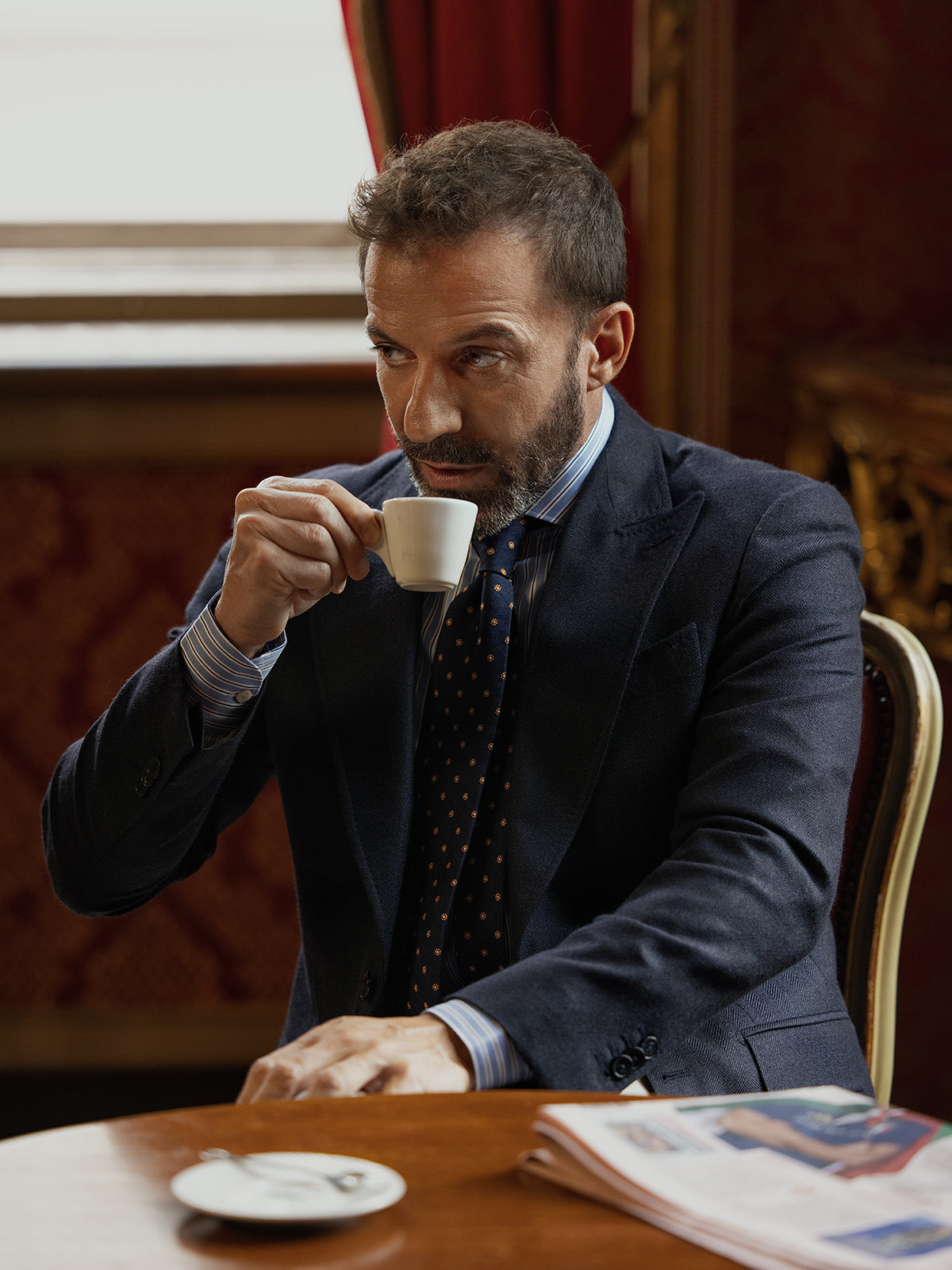 Sacou navy Made to Measure, tesatura Fratelli Tallia di Delfino, casmir si matase