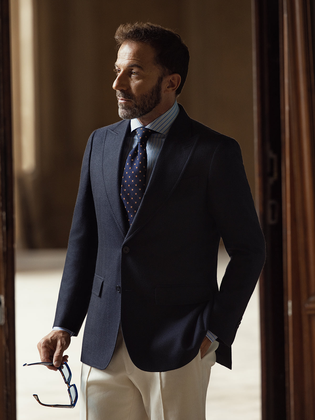Sacou navy Made to Measure, tesatura Fratelli Tallia di Delfino, casmir si matase