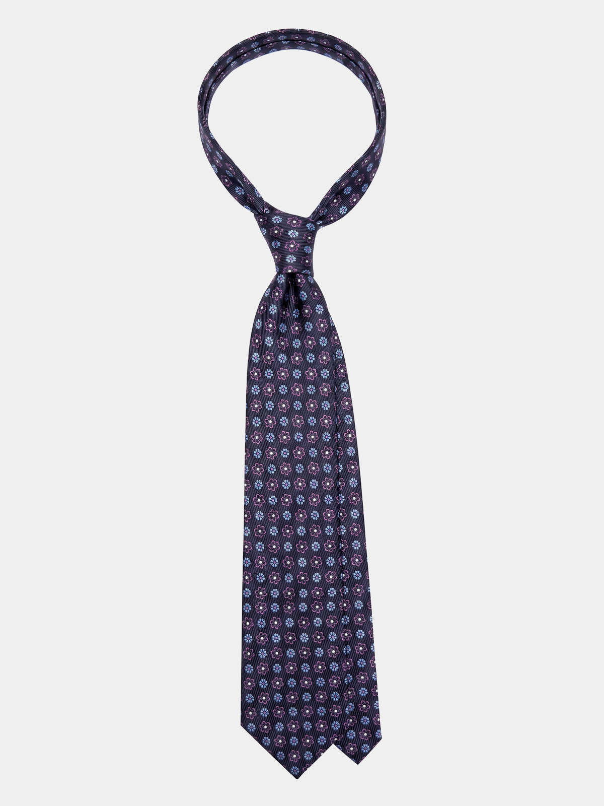 Cravata matase&bumbac navy cu pattern floral
