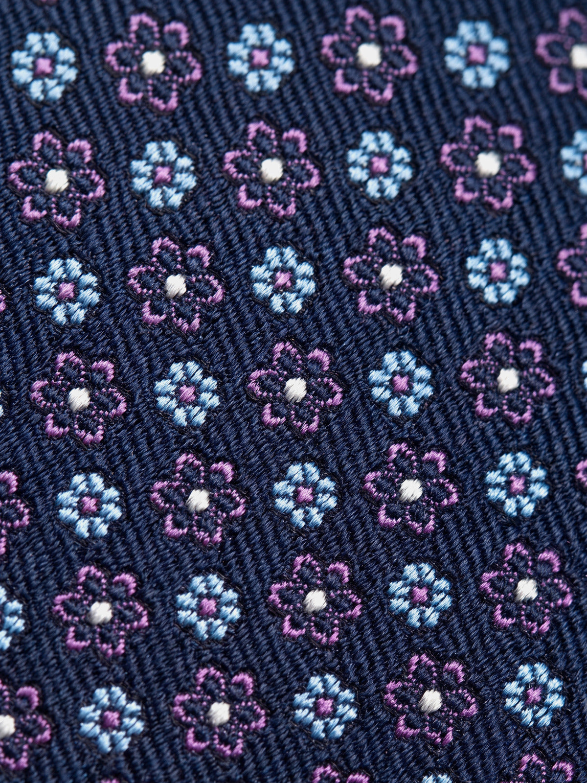 Cravata matase&bumbac navy cu pattern floral