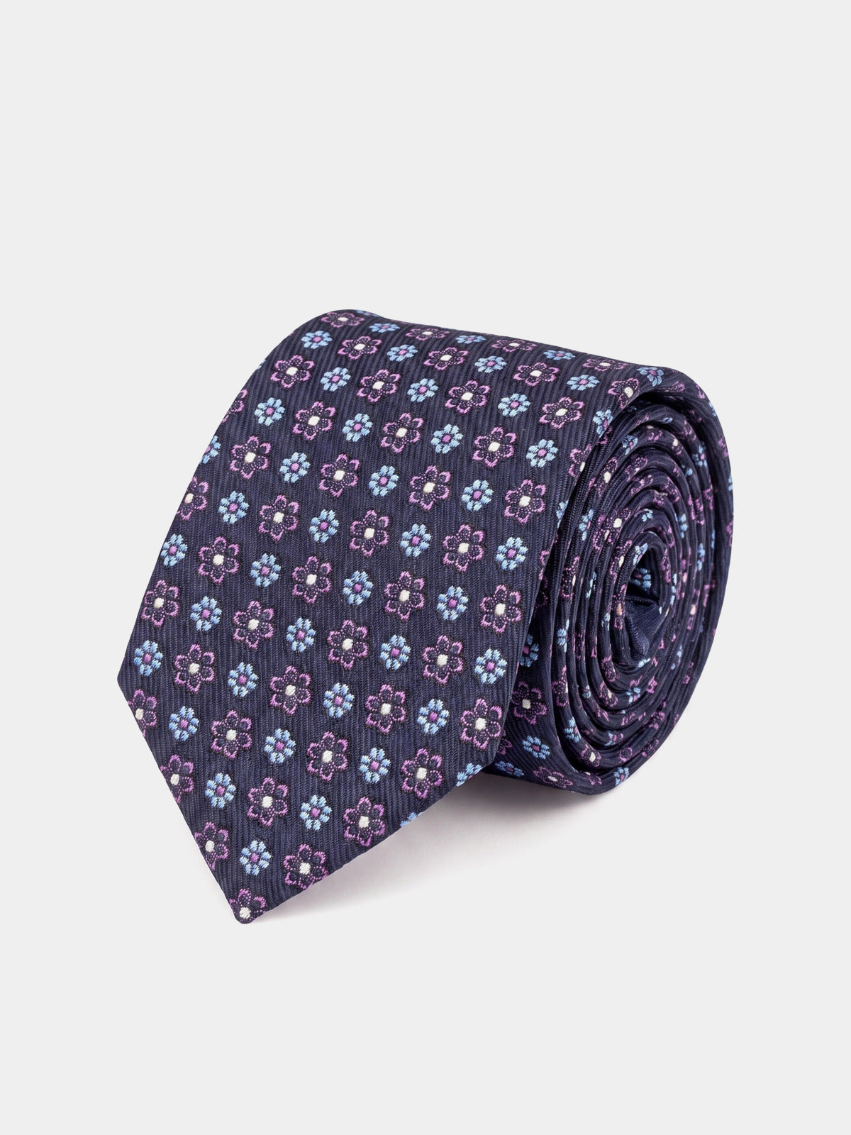Cravata matase&bumbac navy cu pattern floral