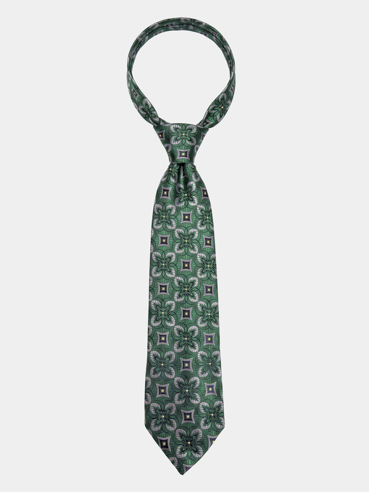 Cravata verde din matase imprimeu floral geometric