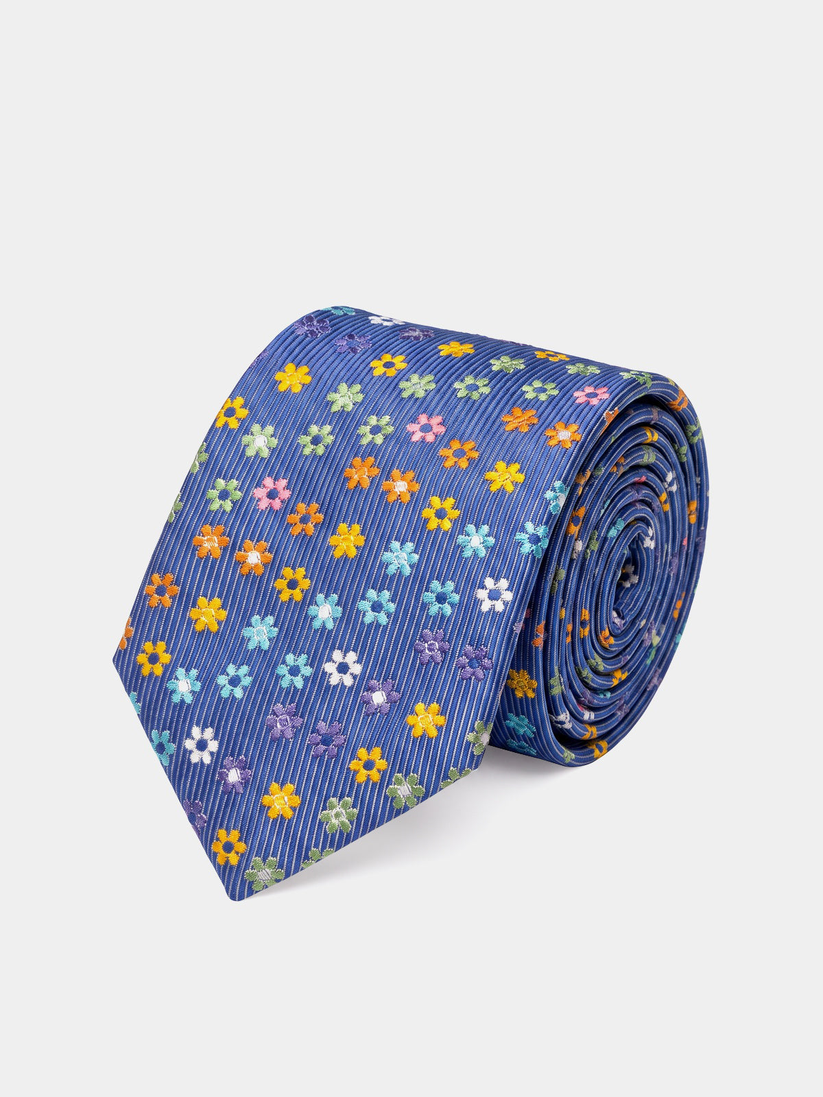 Cravata albastra cu print floral multicolor