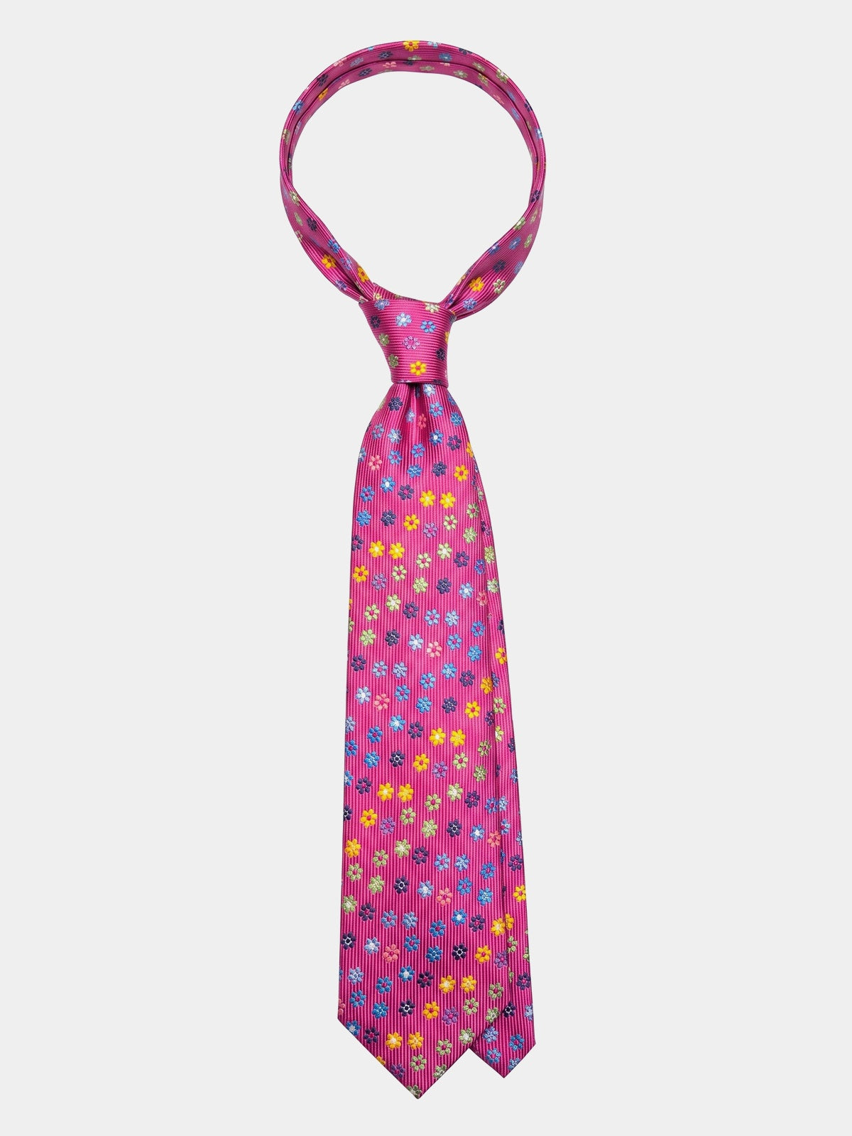 Cravata ciclam cu print floral multicolor