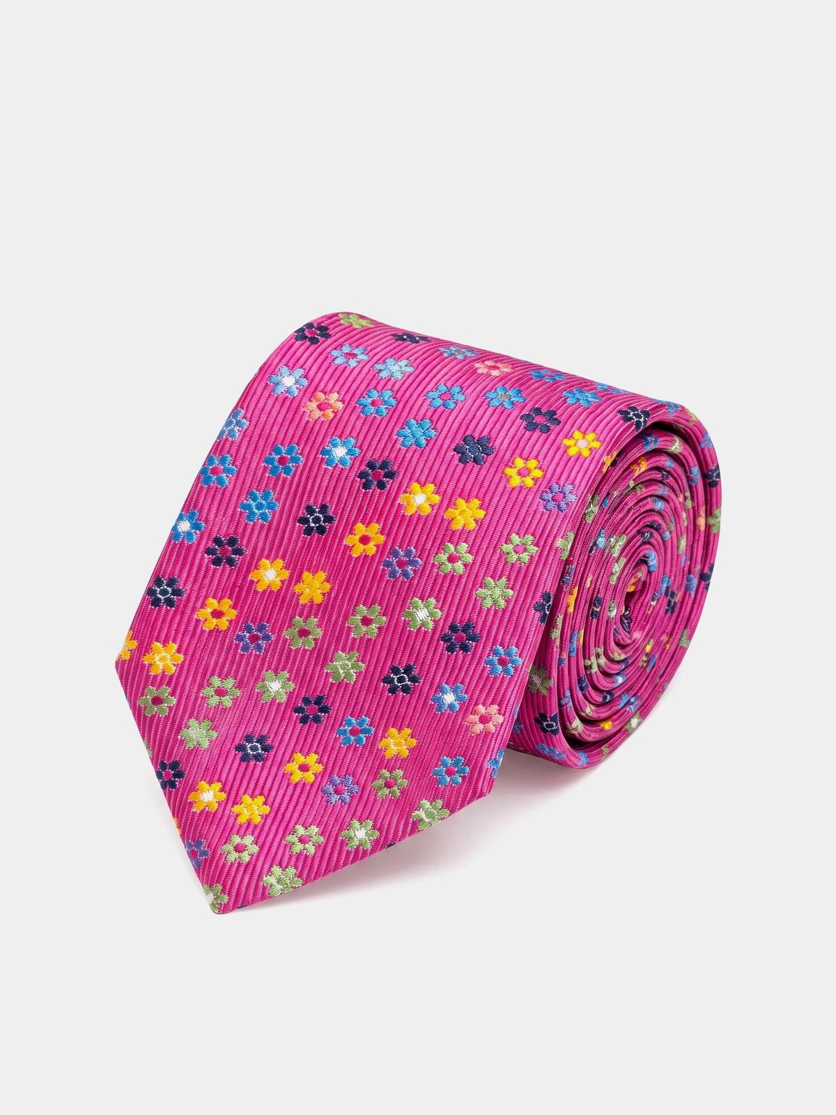 Cravata ciclam cu print floral multicolor