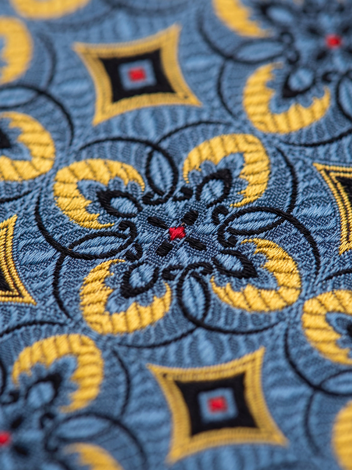 Cravata bleu din matase imprimeu floral geometric
