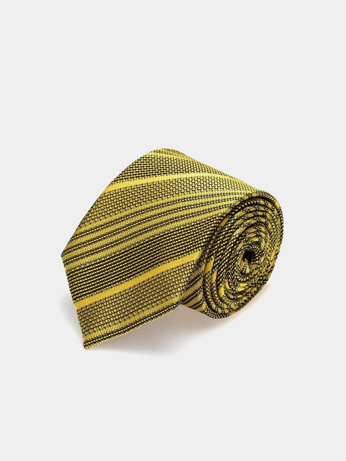 Yellow silk tie with texture and stripes