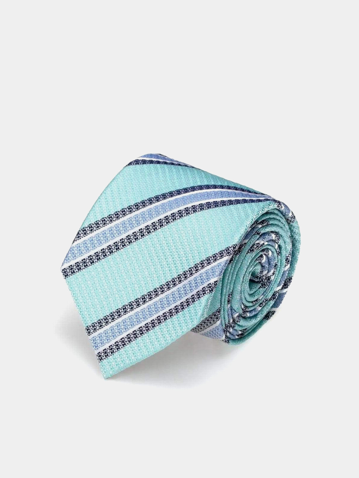 Blue silk tie with gray stripes