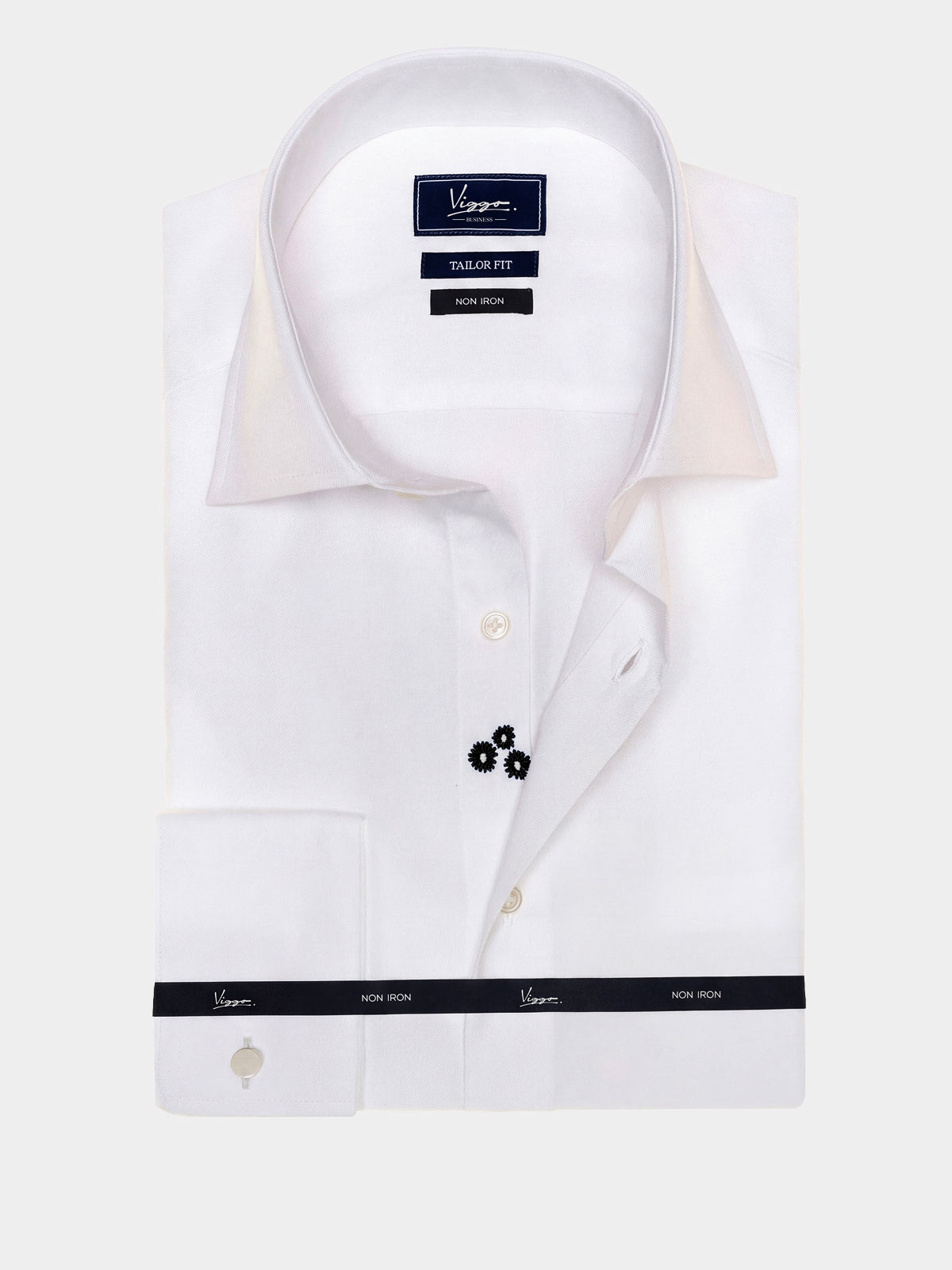 Camasa alba non iron cu floare ascunsa neagra