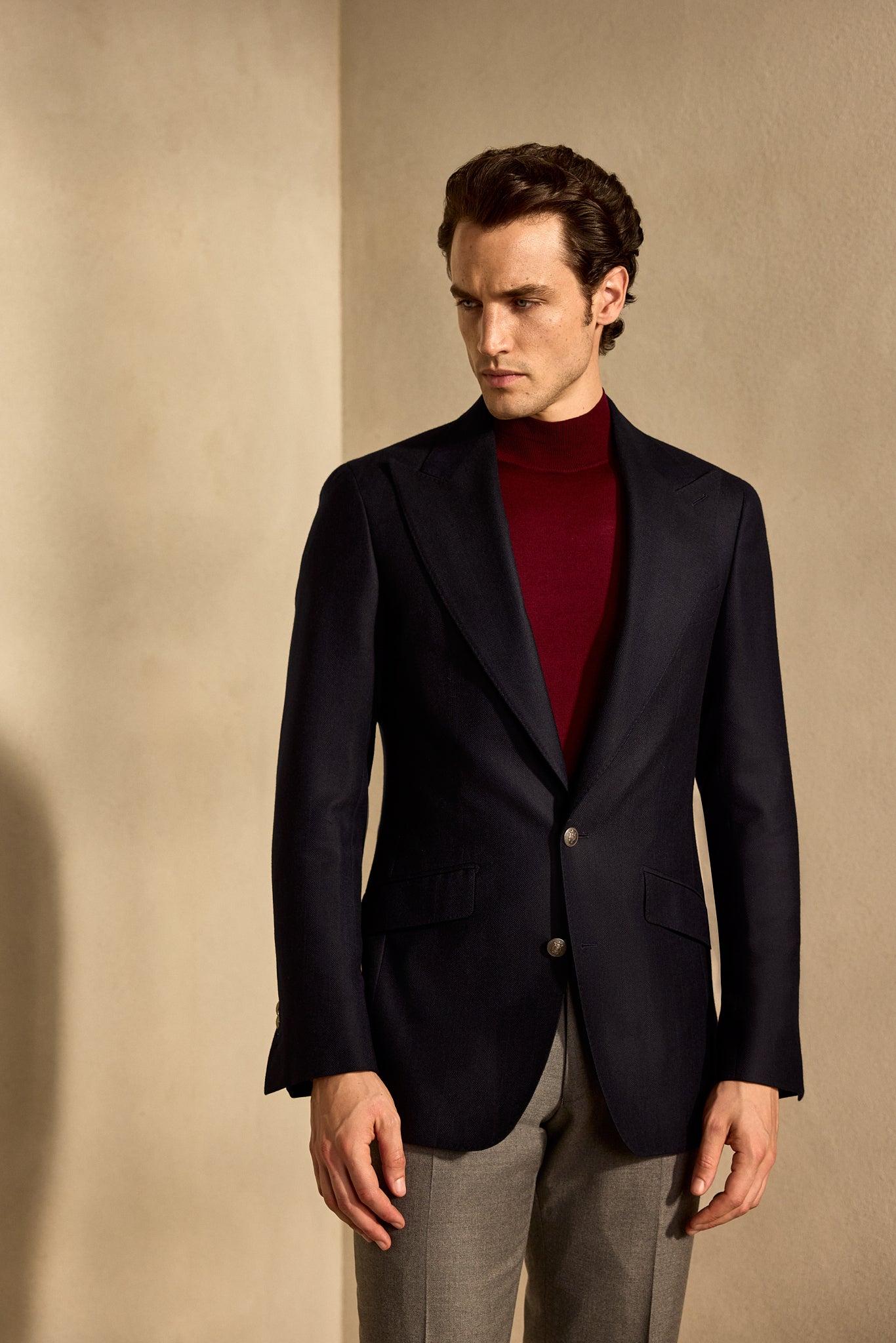 Sacou navy herringbone tesatura Vitale Barberis Canonico