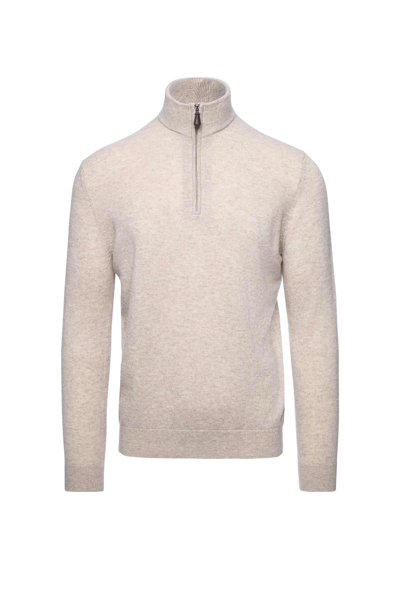 Maleta half-zip din lana si casmir, bej
