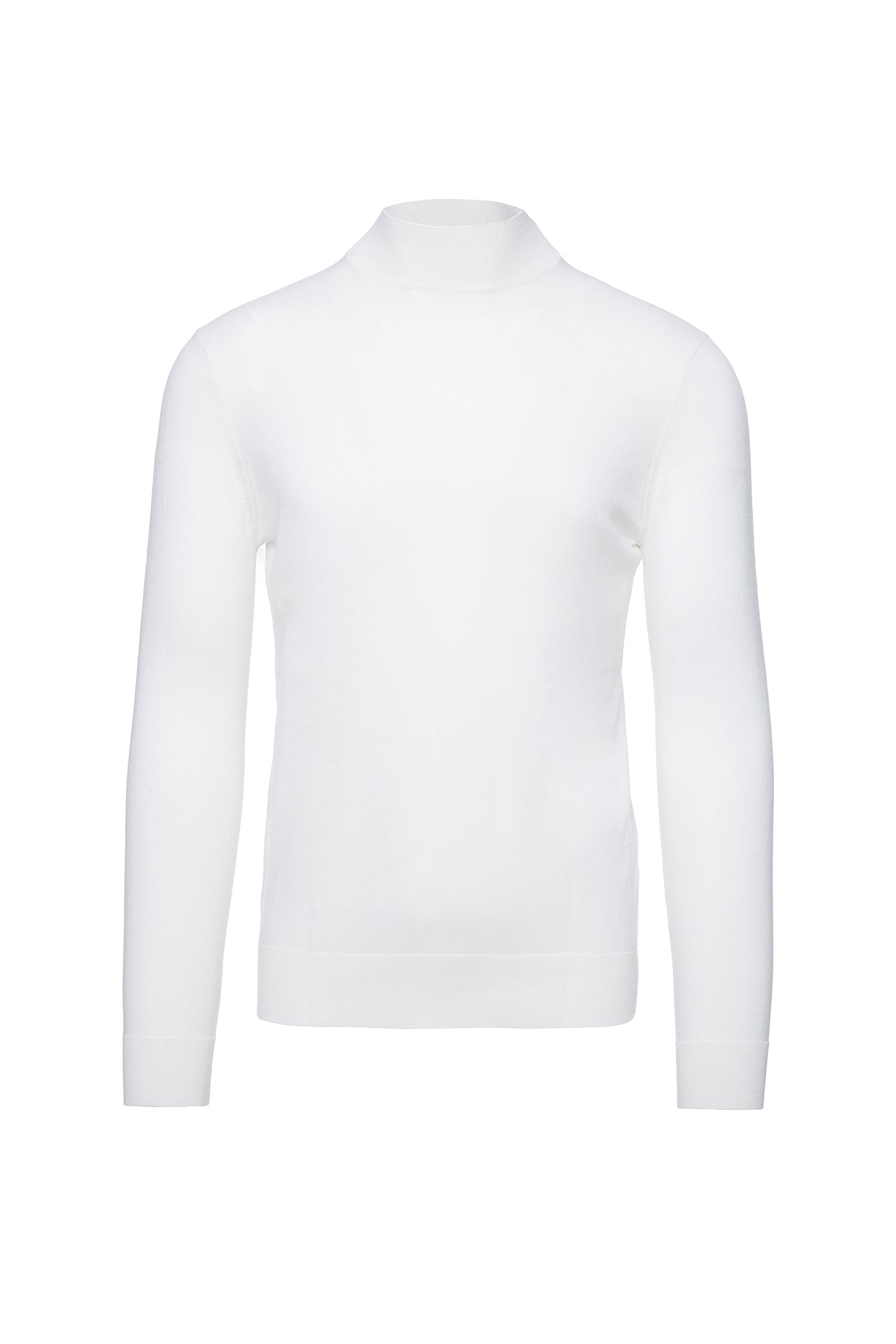 Maleta lana merino, guler semi-inalt, alba