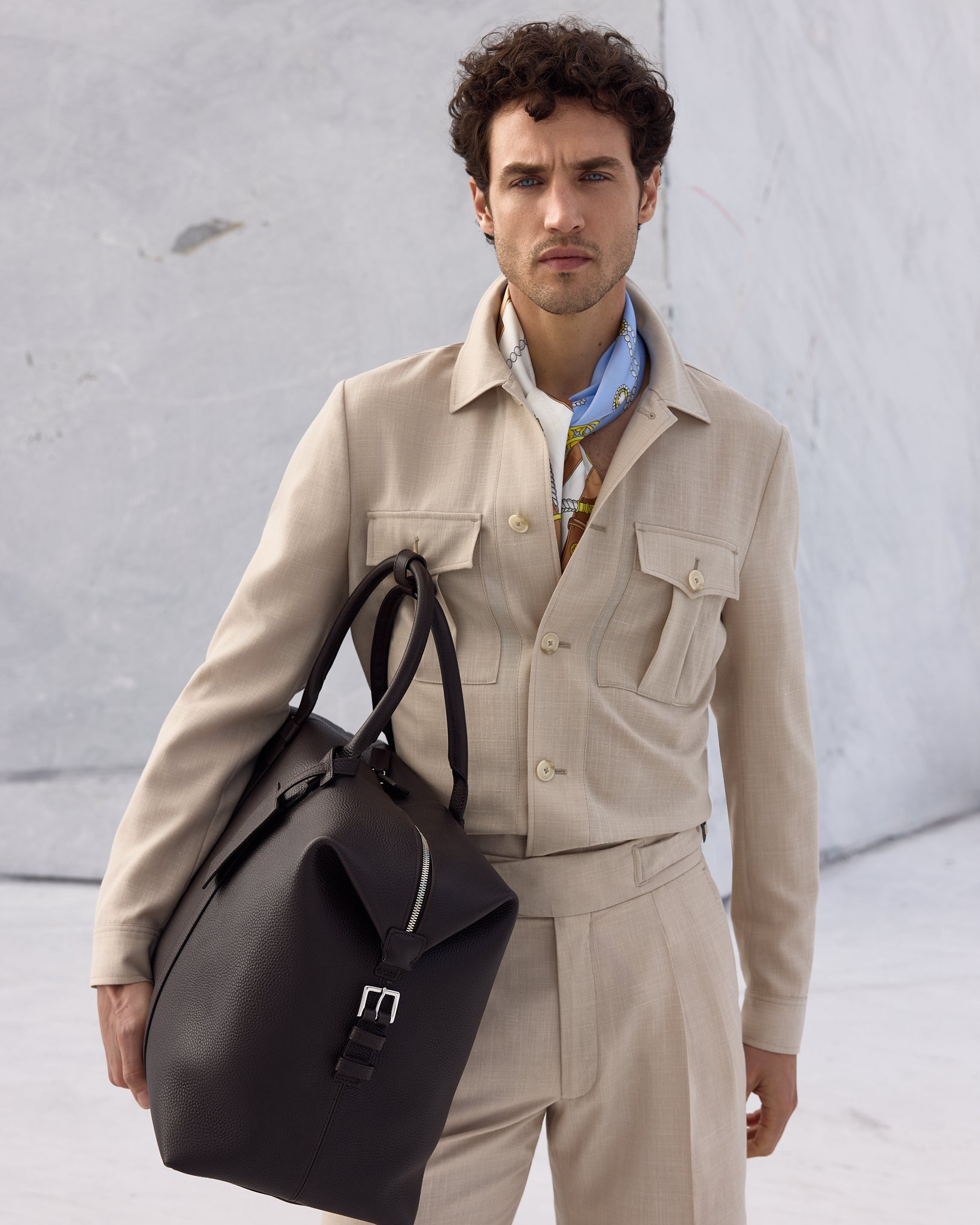 Overshirt safari bej Made to Measure, tesatura Fratelli Tallia di Delfino