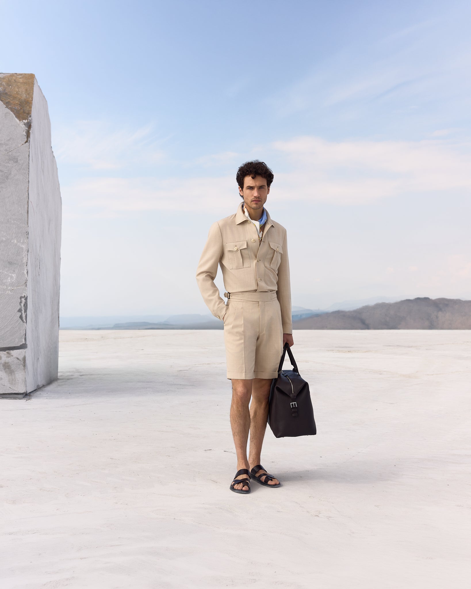 Overshirt safari bej Made to Measure, tesatura Fratelli Tallia di Delfino