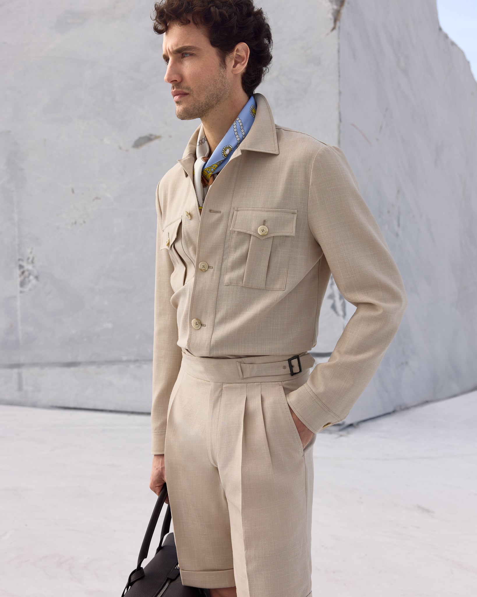 Overshirt safari bej Made to Measure, tesatura Fratelli Tallia di Delfino