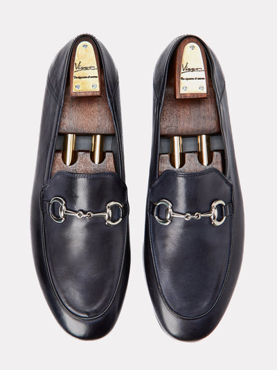 Loafer shoes with metallic chain, navy