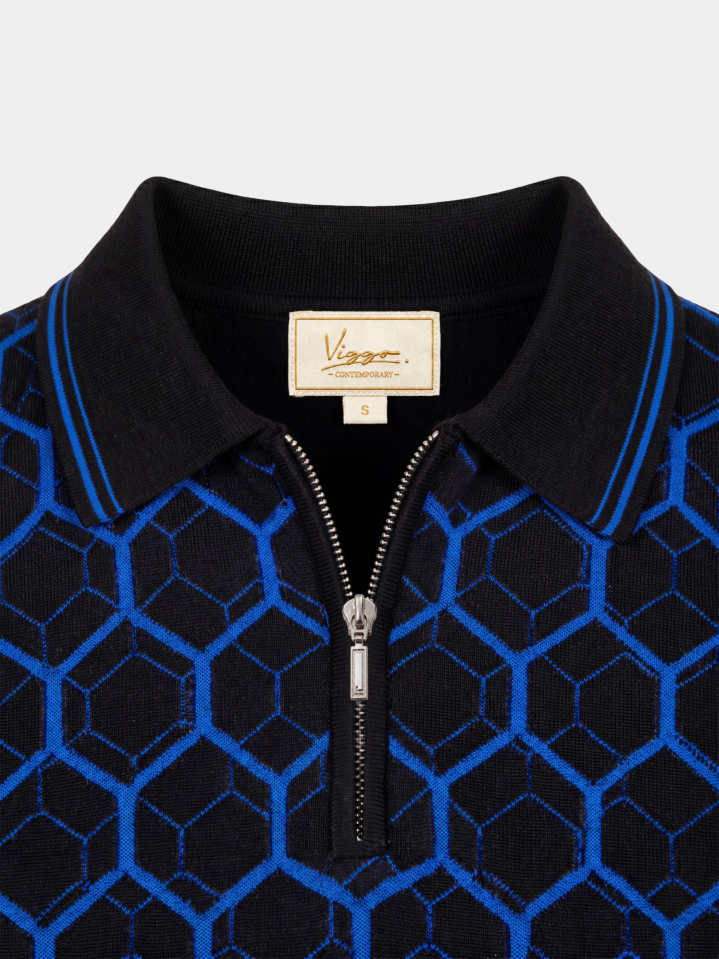 Tricou Polo negru hexagon matase&bumbac