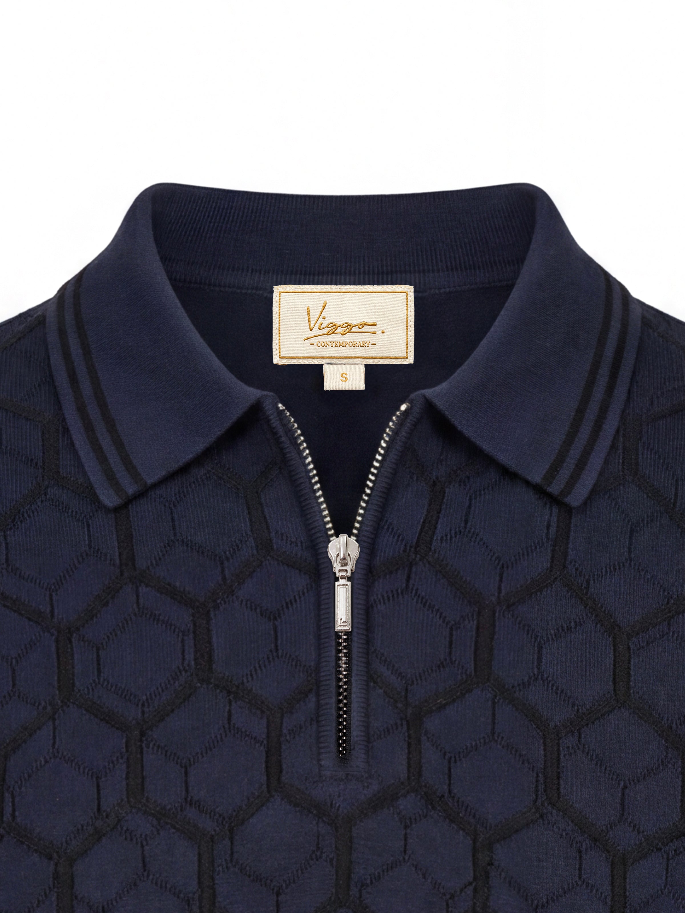 Tricou Polo navy hexagon matase&bumbac